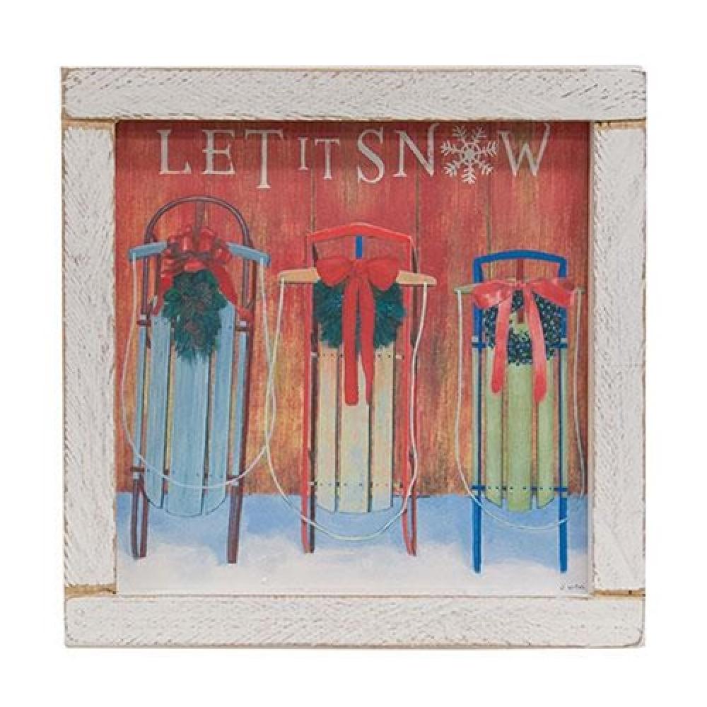 Let It Snow Wooden Sled Wall Decor - Rustic Winter Home Sign for Christmas Fireplace & Cozy Cabin Decorations