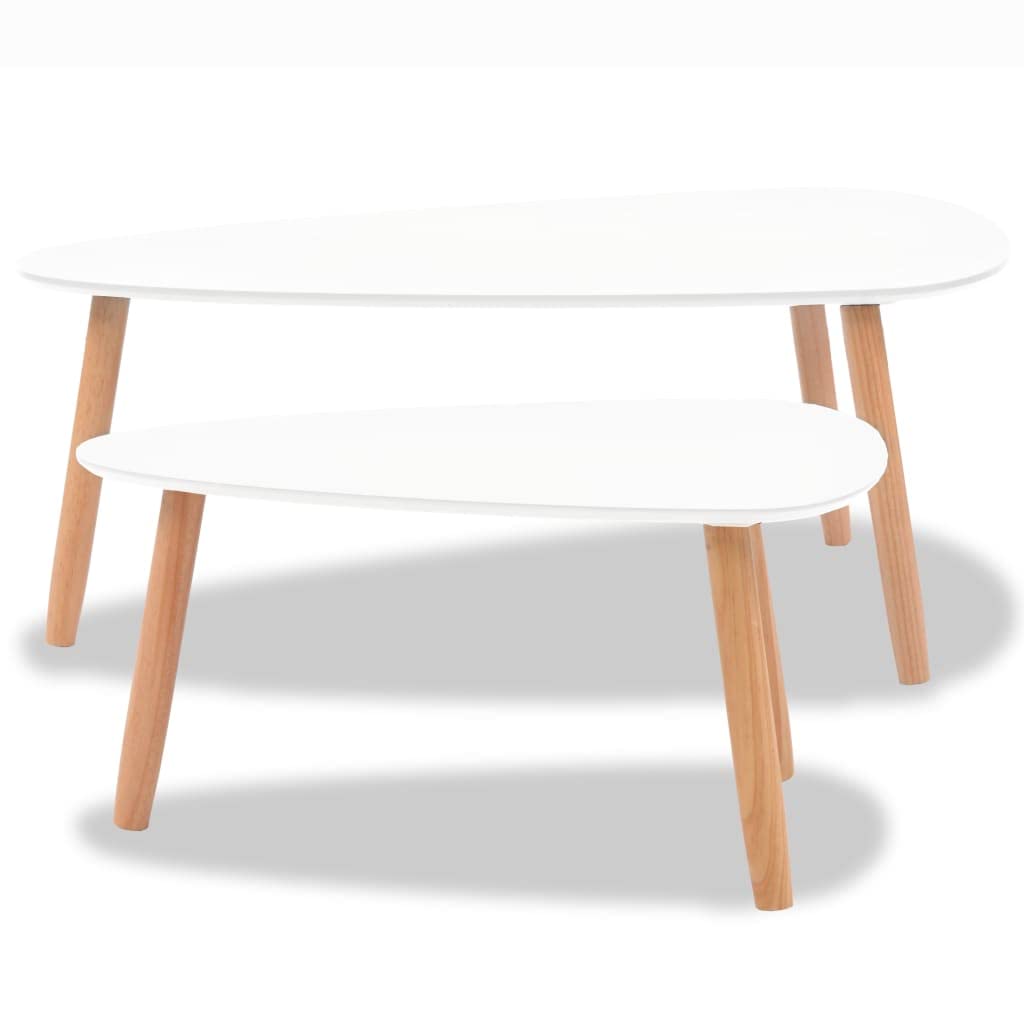 CHARMMA 2-Piece Solid Pinewood Coffee Table Set in White - Perfect for Living Room, Lounge & Home Decor