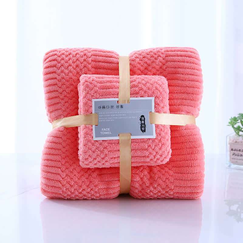 2 Pack Dark Pink Coral Fleece Bath Towel Set - Ultra Soft, Highly Absorbent & Lint Free - Perfect for Home, Spa, and Beach Use