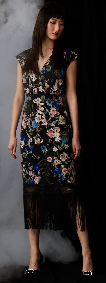 Badgley Mischka Women's Floral Fringe Cocktail Dress - Elegant Party & Wedding Guest Dress for Special Occasions