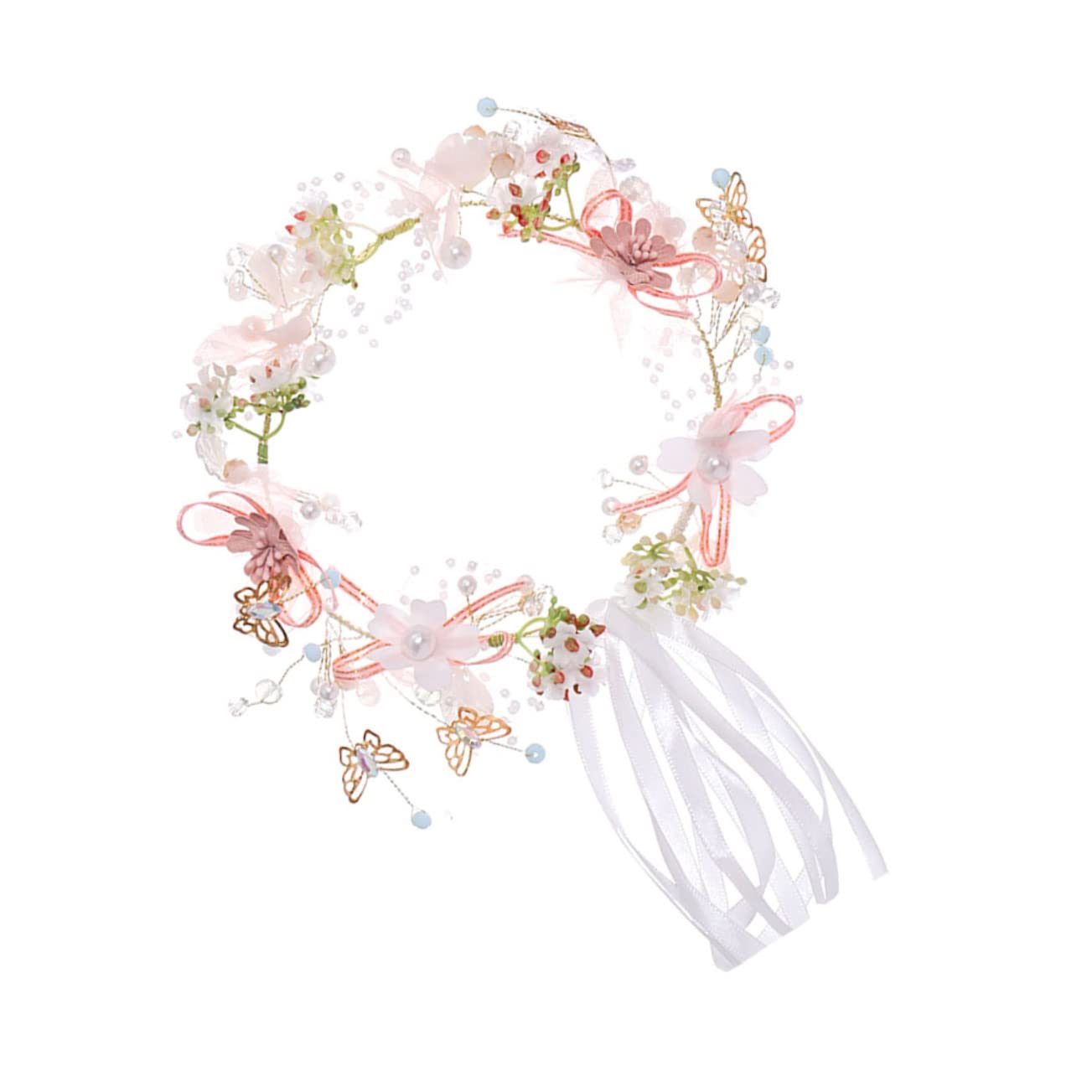 FRCOLOR Pink Floral Headband for Girls - Elegant Tiara with Flower Garland, Wedding Headdress & Hair Accessories for Bridal, Party, Prom, Photo Shoots & Special Occasions