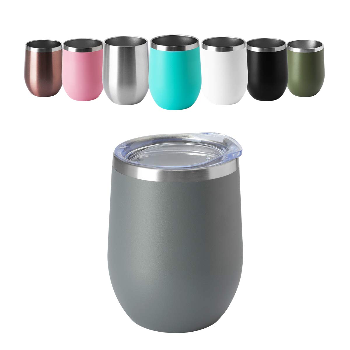 HASLE OUTFITTERS 12oz Stainless Steel Wine Tumbler with Lid - Double Wall Vacuum Insulated Stemless Wine Glass for Hot & Cold Drinks - Travel Mug for Coffee, Cocktails, Beer - Set of 6 (Grey) - Perfect for Camping, Picnics, Office & Outdoor Adventures