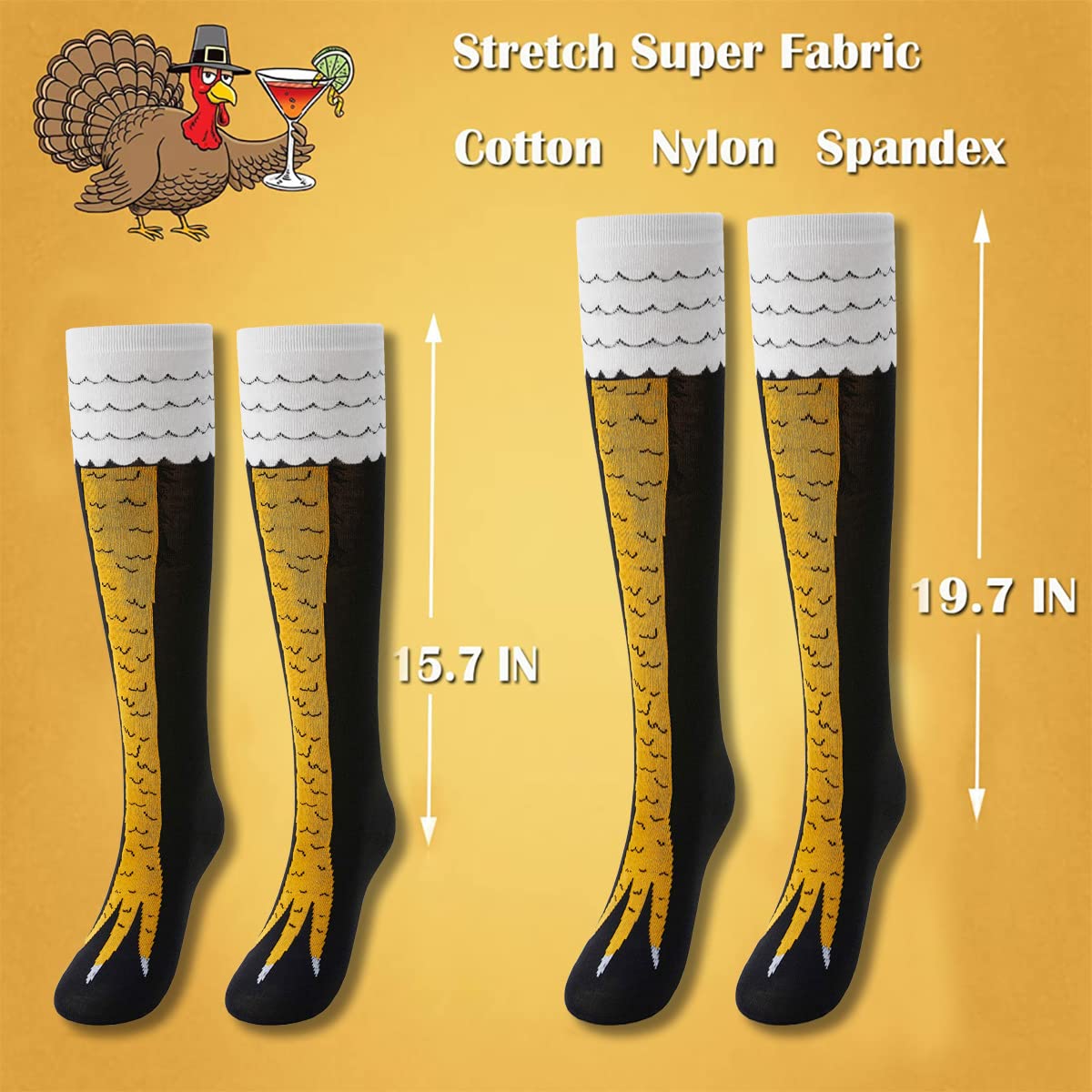 2-Pack Funny Chicken Leg Knee-High Socks for Women & Men - Novelty Crazy Turkey Socks - Perfect for Thanksgiving, Costume Parties & Unique Gifts