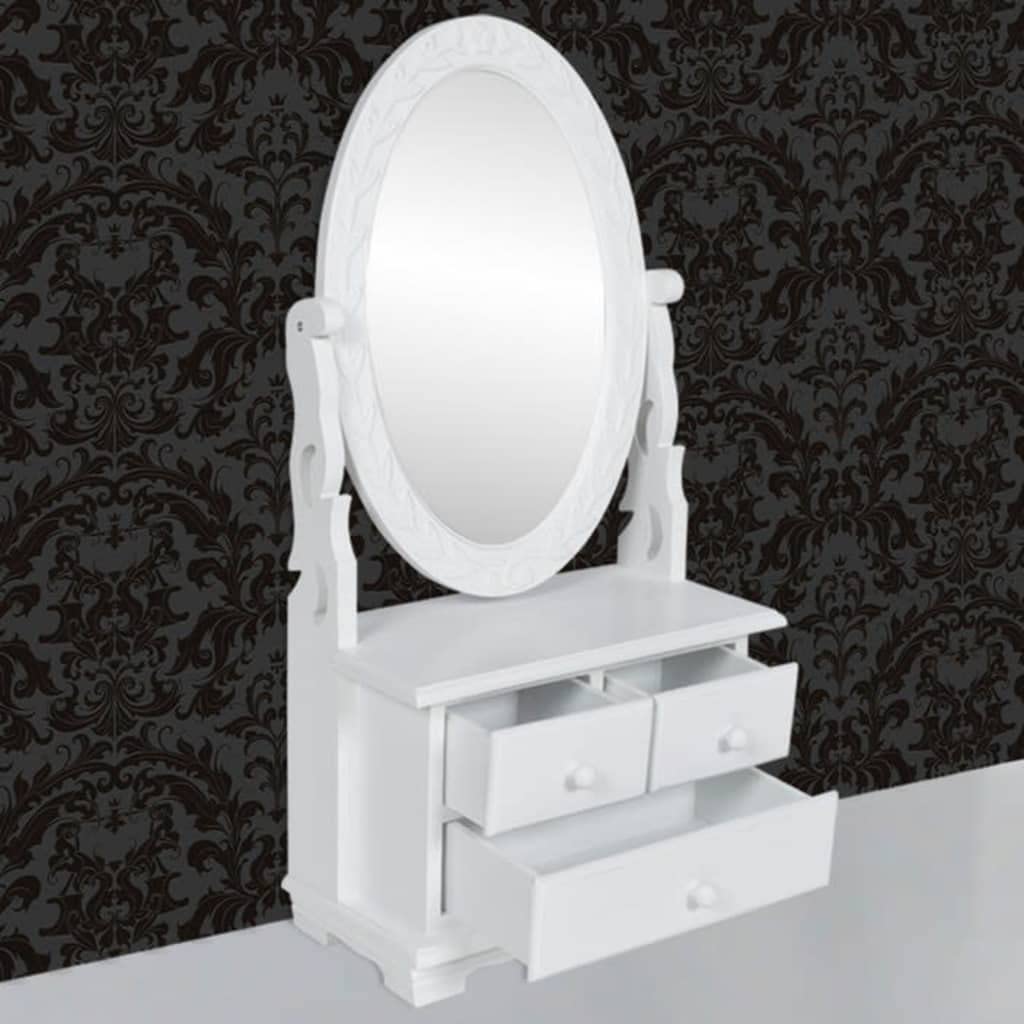 White MDF Rotating Mirror Makeup Vanity with Drawers for Bedroom