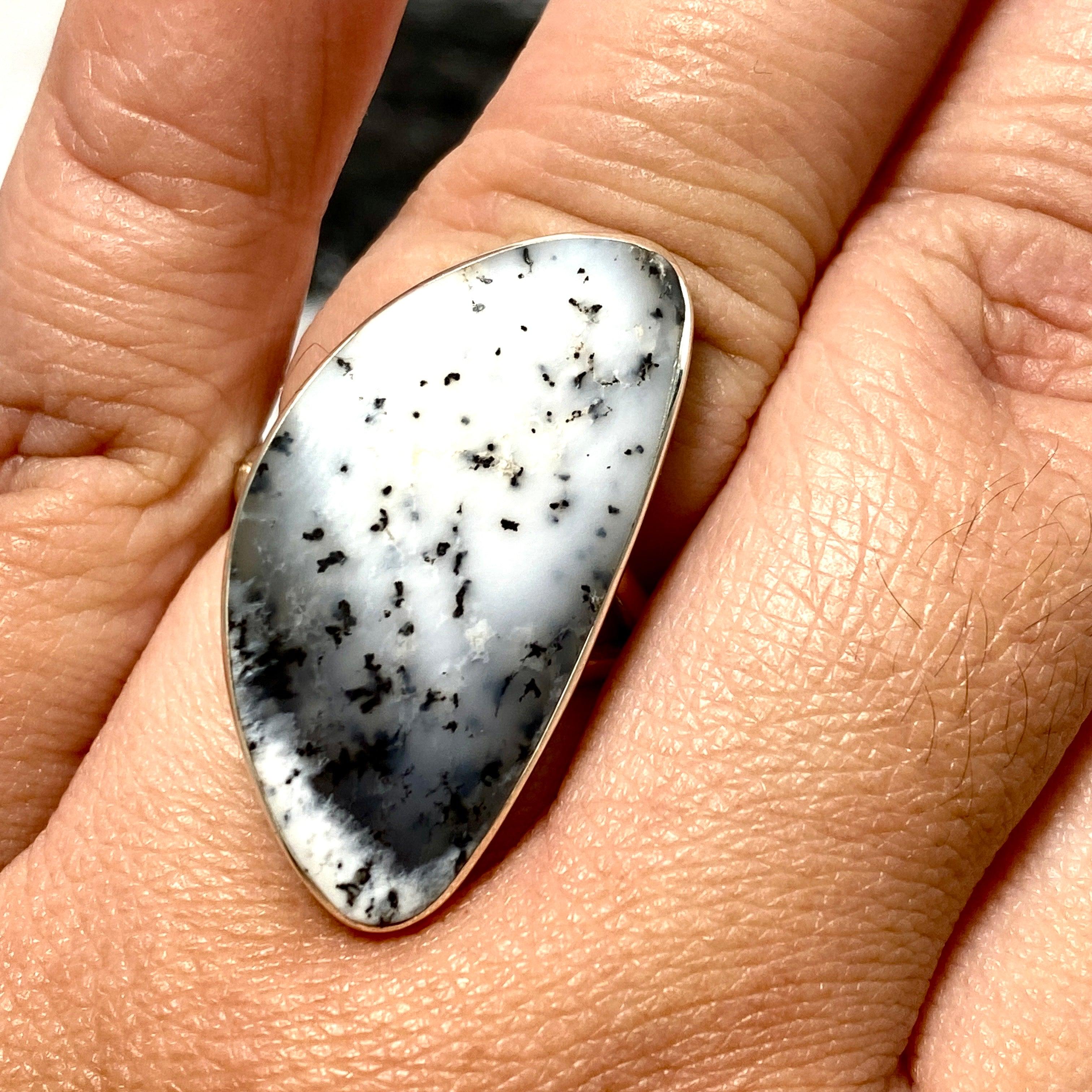 Dendritic Opal Freeform Ring Size 11 - Unique Handmade Silver Jewelry for Women, Perfect for Boho Style & Special Occasions