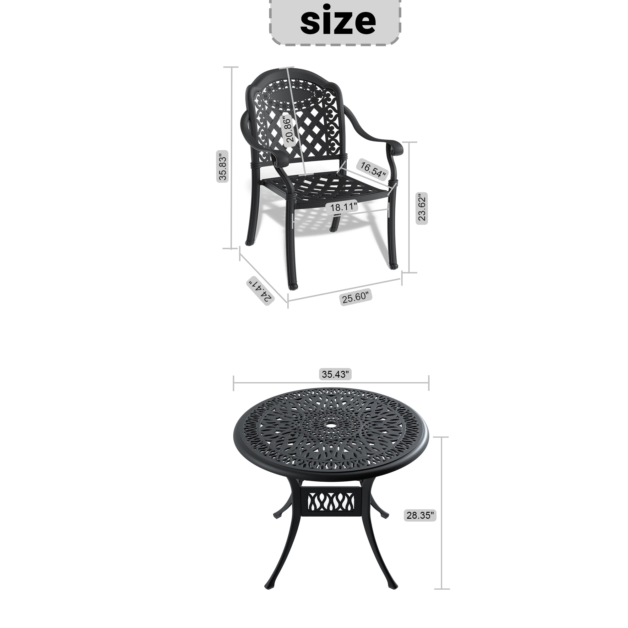 3-Piece Cast Aluminum Patio Furniture Set with Cushions (Random Colors) - Outdoor Dining & Lounge Set for Garden, Poolside, and Backyard Relaxation
