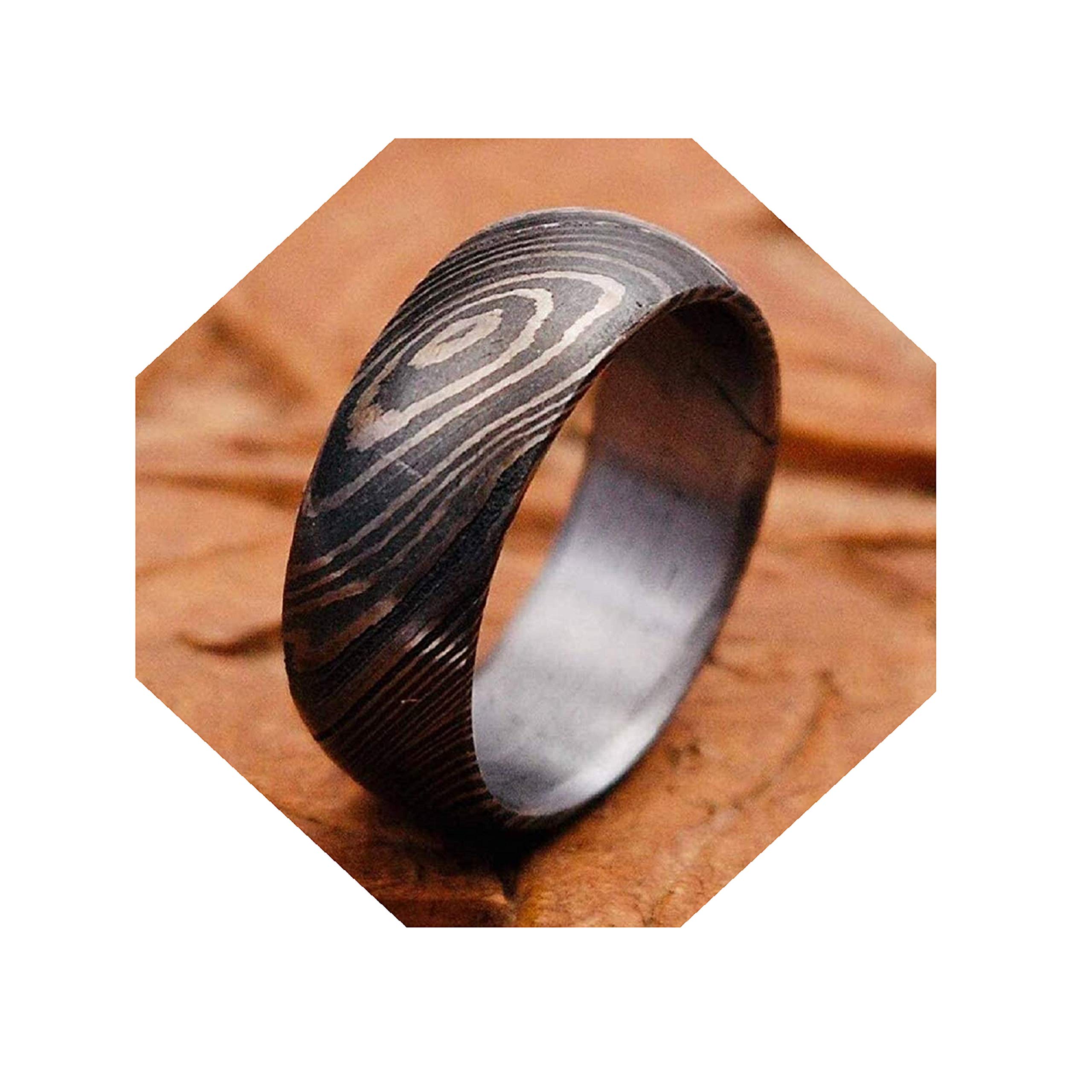 Handmade Damascus Steel Ring - Custom Engraved Wedding Band for Men, Anniversary & Father's Day Gift - Unique Forged Steel Engagement Ring (Color Variations Possible) - Perfect for Proposals, Weddings & Special Occasions