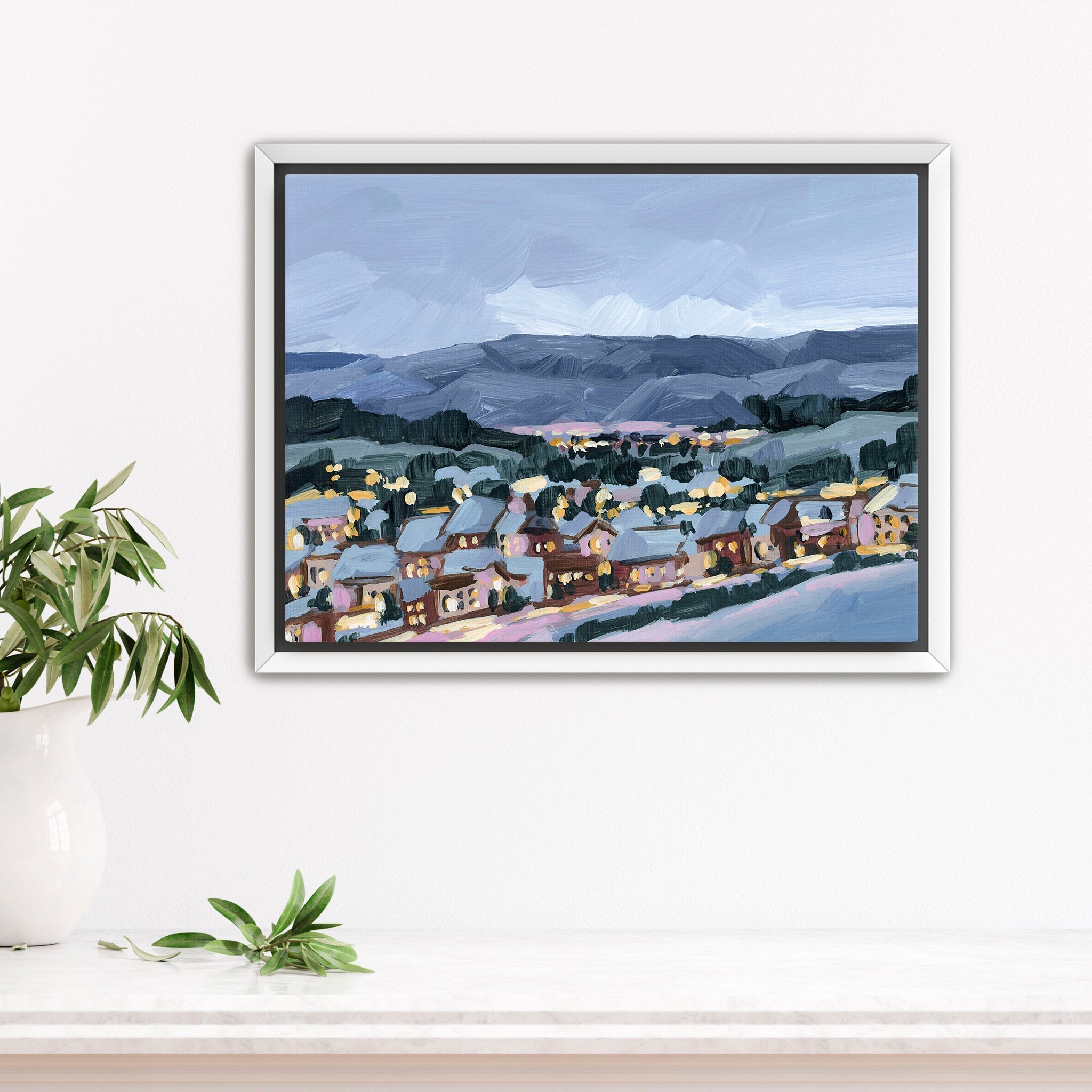 Winter Village Art Print - Handmade Canvas Wall Decor for Christmas & Holiday Home Decor - Perfect for Living Room, Bedroom & Office