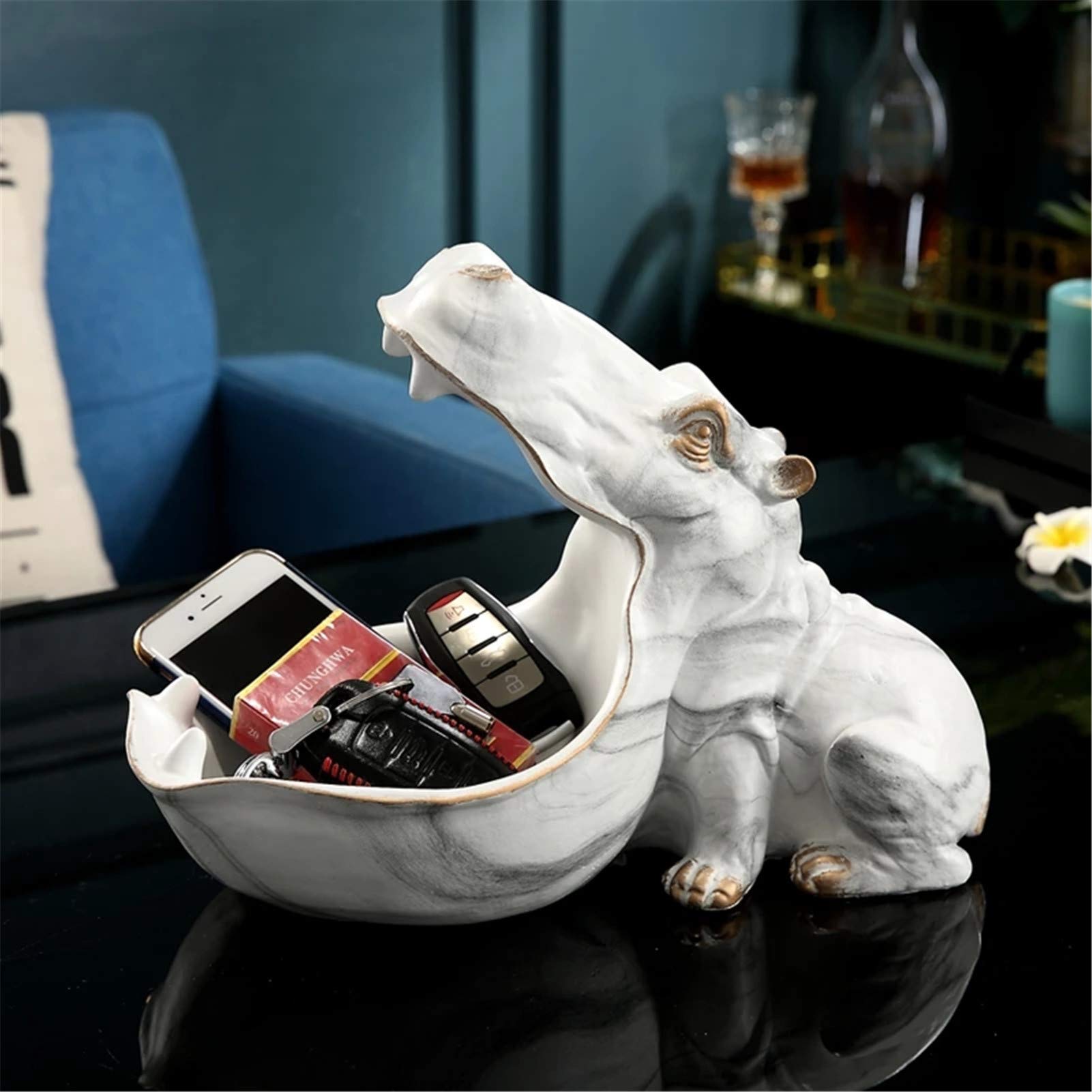 LILOVE 3D Hippo Sculpture Statue - Animal Figurine Home Decor, Storage Box & Tabletop Decoration - Perfect for Living Room, Office Desk & Gift Giving