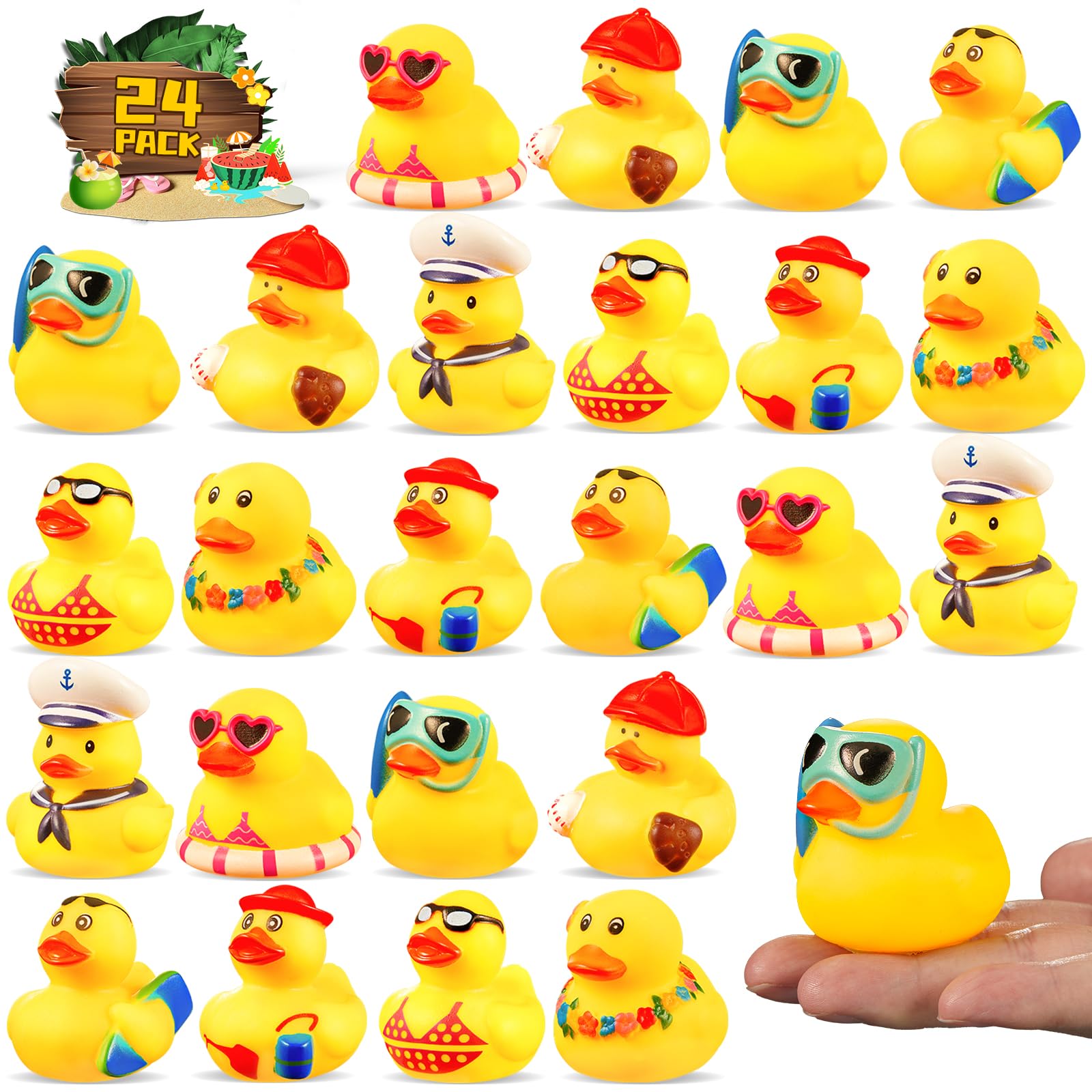 SCIONE 24-Pack Assorted Color Summer Rubber Ducks with Mesh Storage Bag - Fun Beach Pool Toys for Kids, Baby Shower Bath Toys, Birthday Party Favors & Classroom Rewards - Perfect for Summer Carnival, Pool Parties & Outdoor Water Play Activities