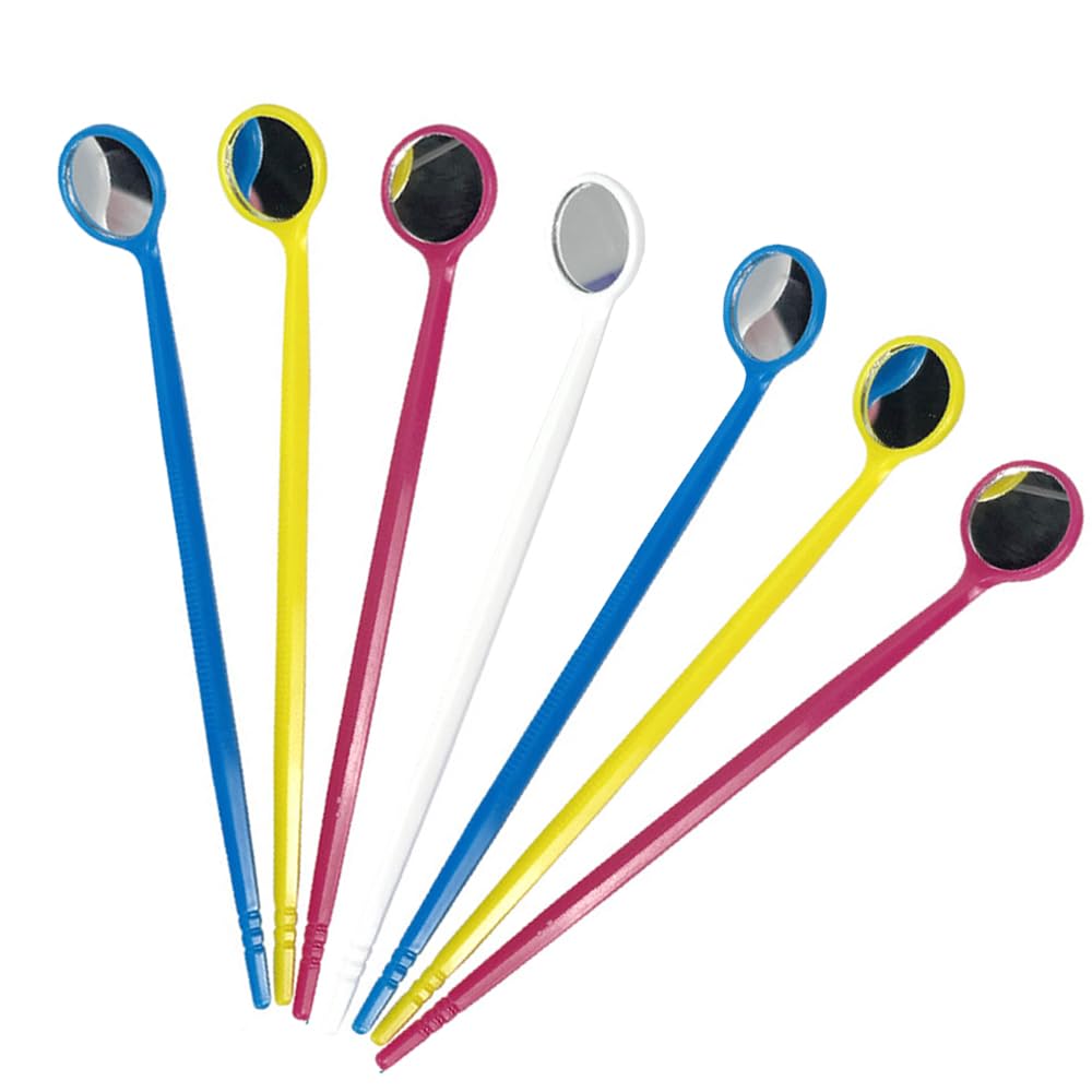 100 Pcs Disposable Dental Inspection Mirrors - Anti-Fog Oral Mouth Mirrors for Dentists, Hygienists & Home Use - 4 Colors, Individually Packed Plastic Dental Tools for Exams, Cleaning & Checkups