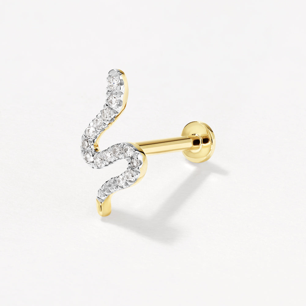 10k Gold Diamond Snake Helix Single Stud Earring - Elegant Body Jewelry for Women, Perfect for Parties, Weddings & Everyday Wear