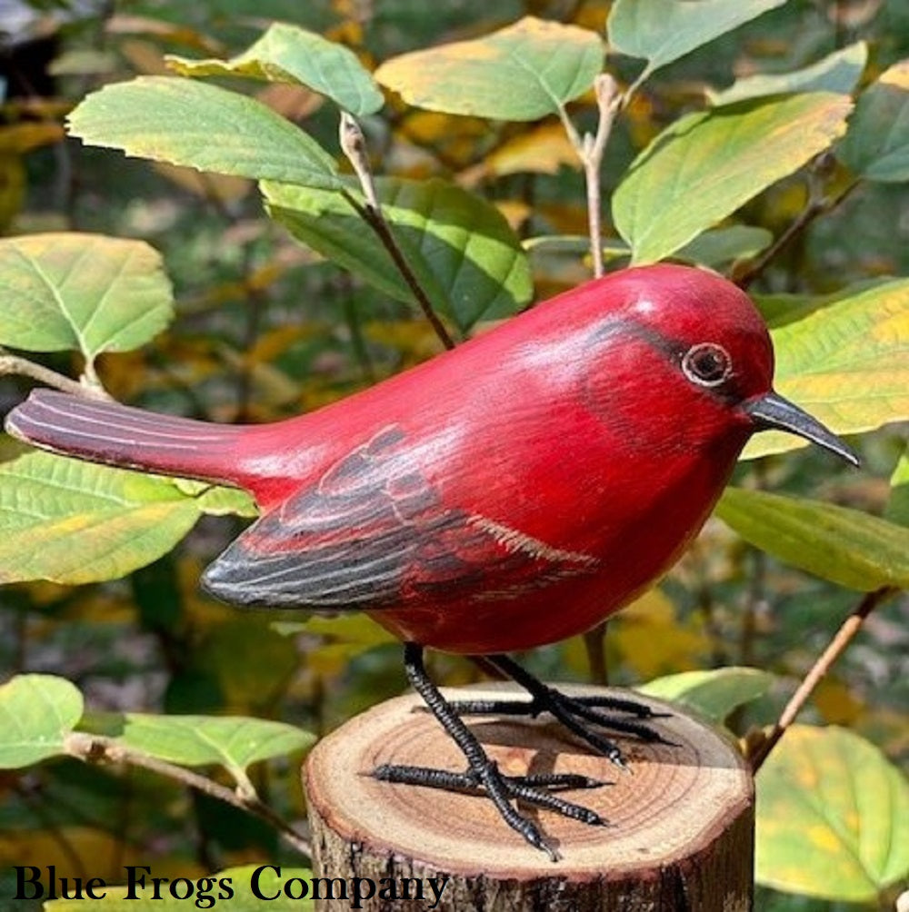 Blue Frogs Company Apapane Honeycreeper Bird Sculpture - Handcrafted Ceramic Figurine for Home Decor, Garden Ornament, and Gift Idea (Model #B126)