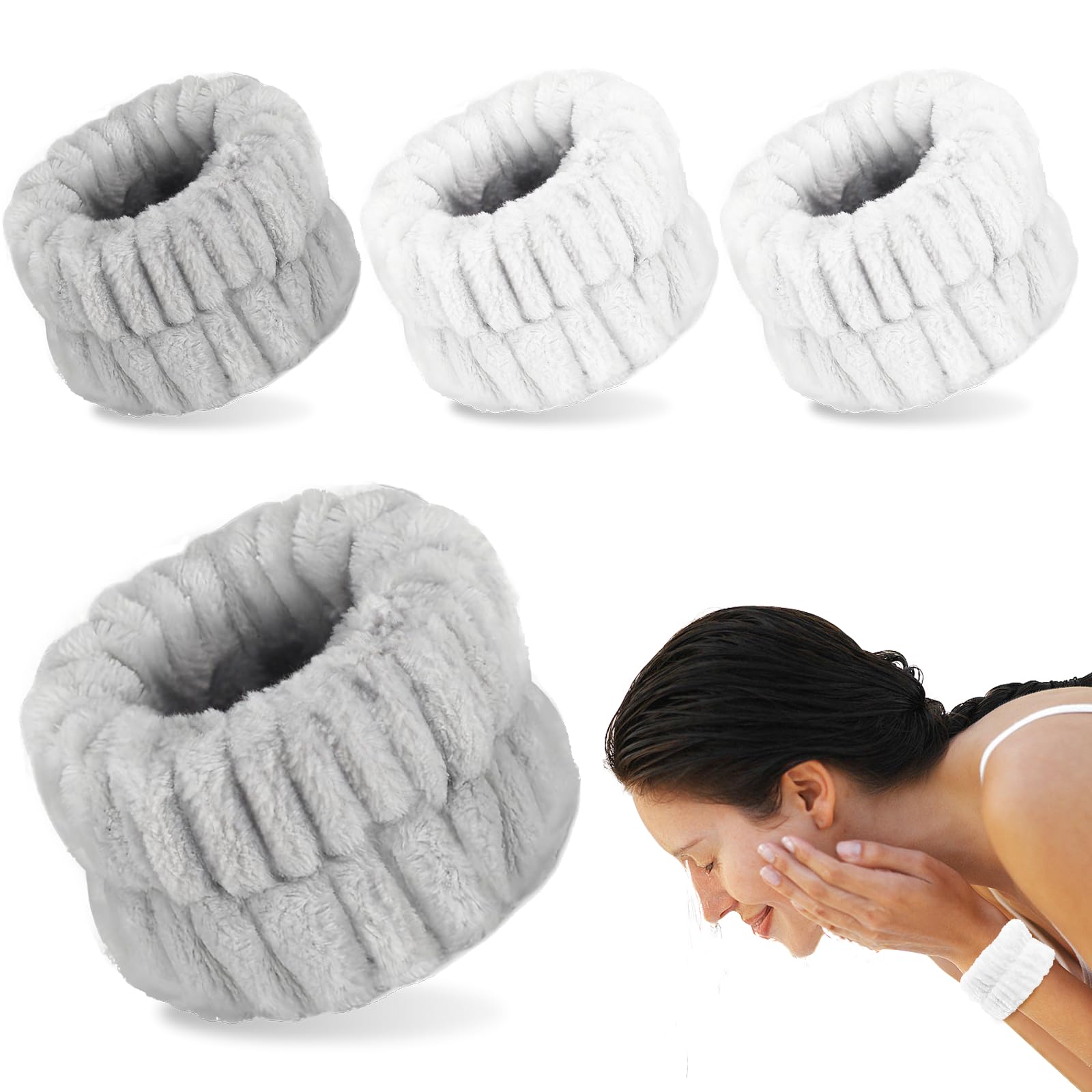 4Pcs Microfiber Wristbands for Face Washing - Super Absorbent Wrist Towels for Women, Prevents Water Dripping Down Arms - Perfect for Skincare Routine, Makeup Removal & Gym Use