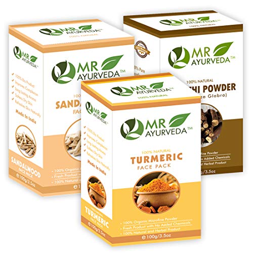 MR Ayurveda Mulethi Powder, Turmeric Face Pack & Sandalwood Face Pack - 3-in-1 Ayurvedic Skincare Set (100g Each) | Brightening, Acne Treatment & Glowing Skin | Perfect for Daily Face Care & Spa Treatments