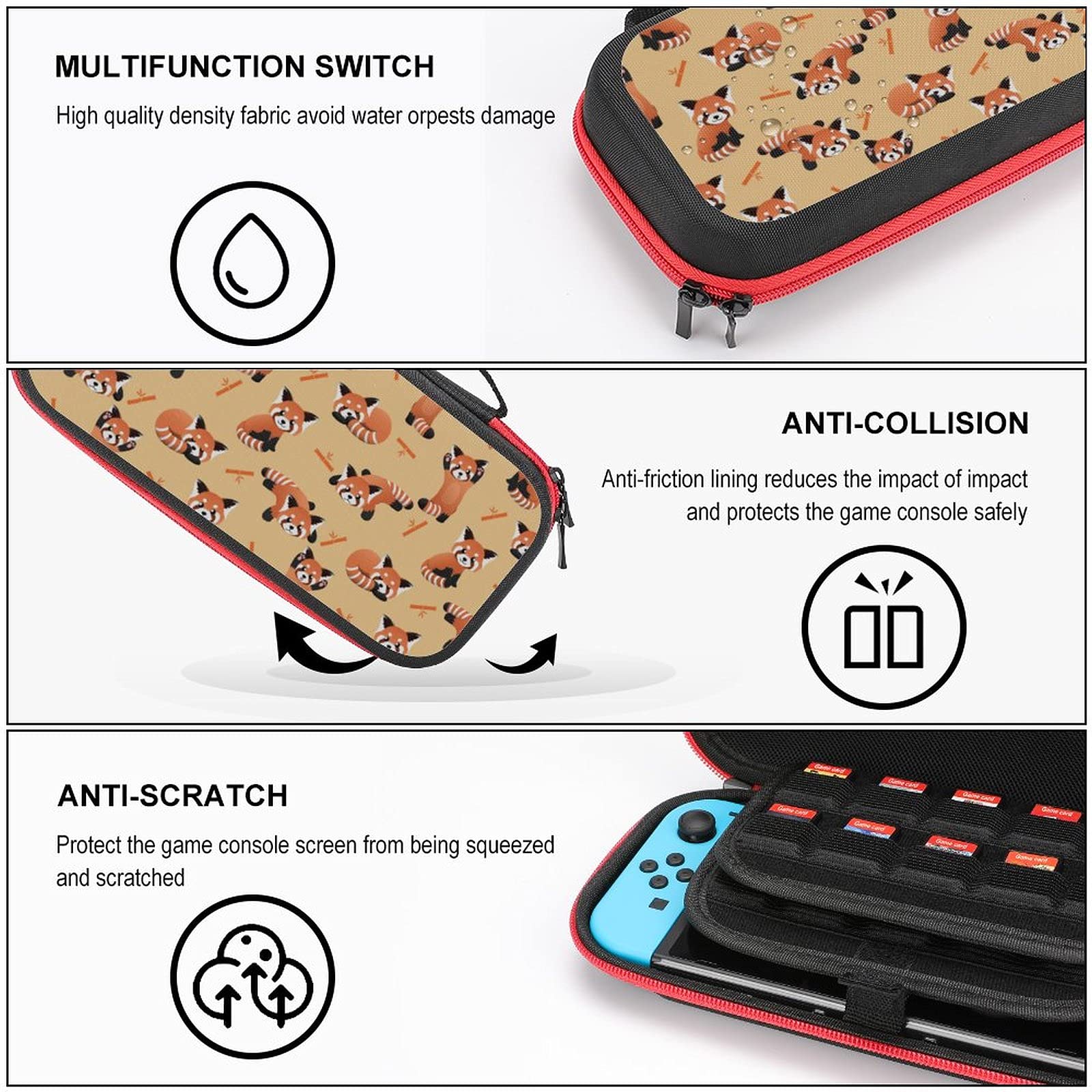 FunnyStar Cute Red Panda Printed Travel Case for Nintendo Switch Lite - Portable Storage Bag for Console & Accessories - Perfect for Gaming On-The-Go & Travel Protection - White Style One Size