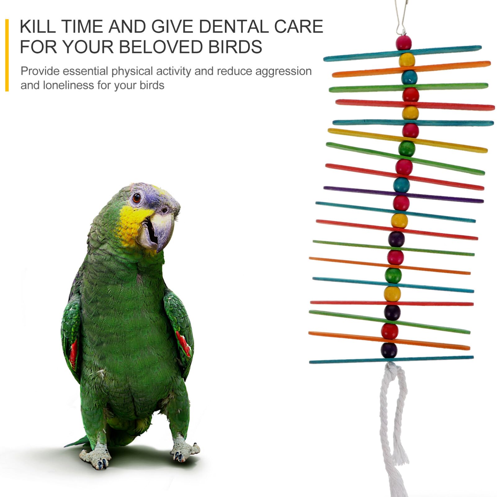 Balacoo Natural Wooden Bird Chew Toys for Parrots & Parakeets - 2pcs Hanging Chew Blocks, Colorful Biting Molar Sticks - Perfect for Cage Enrichment & Beak Exercise