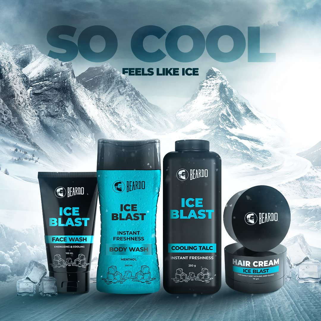 Beardo Ice Blast Cooling Talcum Powder for Men - 250g | Menthol Infused Instant Cooling Body Powder with Aloe Vera & Vitamin E | Perfect for Gym, Travel & Hot Weather Relief