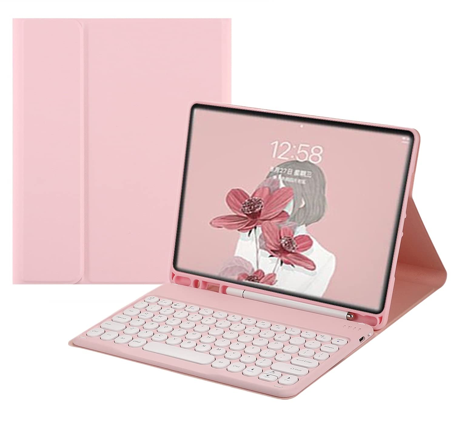HENGHUI Wireless Bluetooth Keyboard Case for iPad Mini 7 A17 Pro (2024) & iPad Mini 7th/6th Gen - Detachable Cute Round Key Color Keyboard Cover in Pink | Perfect for Work, Study & Travel