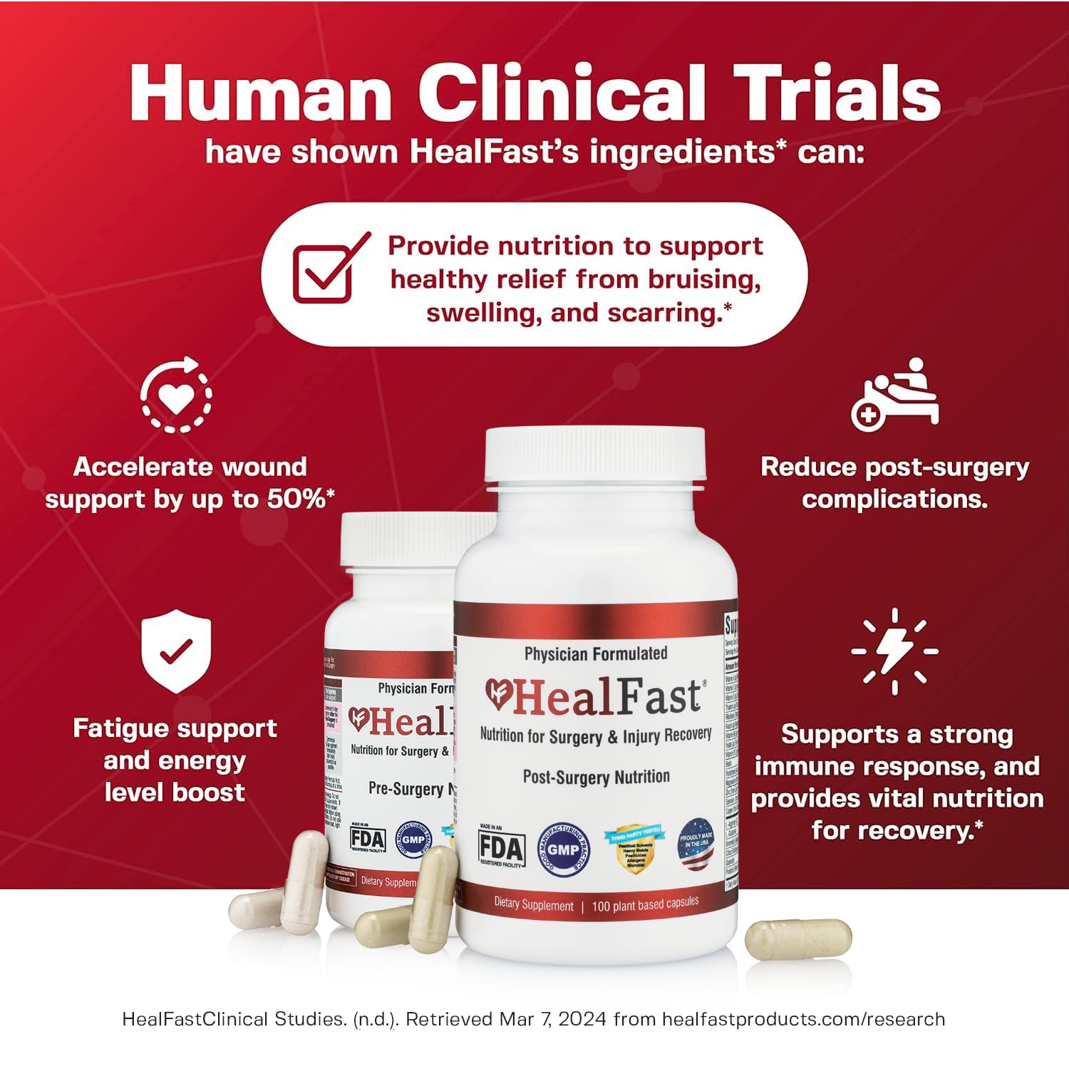 Complete Surgery & Injury Recovery Supplement for Wound Healing, Scar Treatment & Bruising Relief - with Vitamins, Bromelain, Quercetin & Probiotics (Pre & Post Surgery) | Ideal for Post-Op Care, Sports Injuries & Accident Recovery