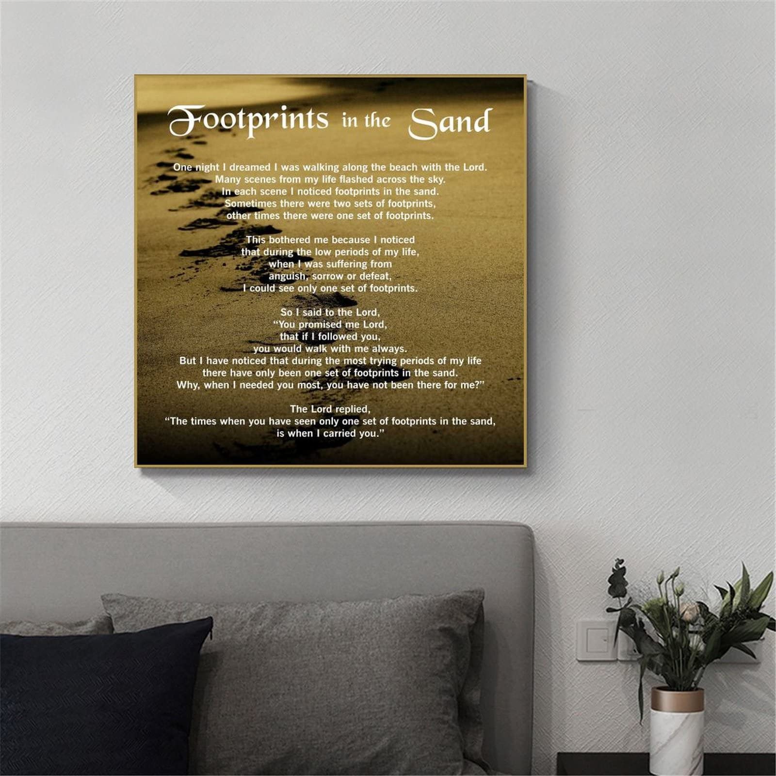 QFART Footprints in The Sand Inspirational Poem Art Print Poster - 20x20 Inch (50x50cm) Unframed Wall Decor for Bathroom, Living Room & Bedroom - Perfect for Home, Office & Gift Giving