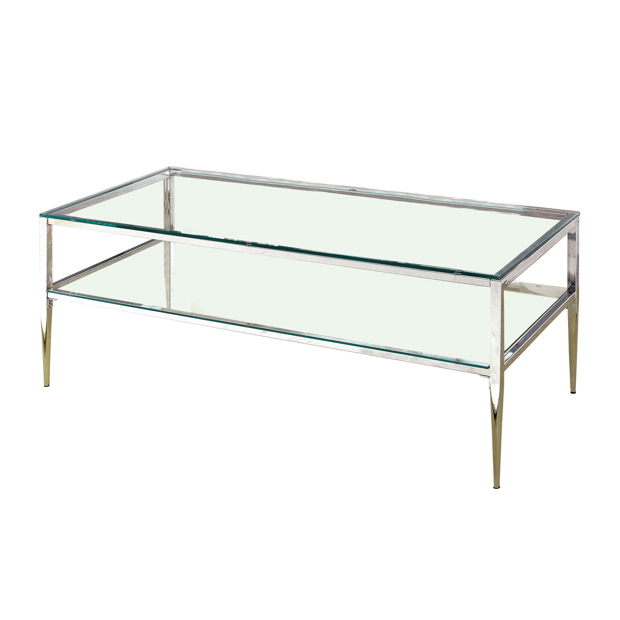 Benjara Modern Silver Coffee Table with Rectangular Clear Glass Top & Tapered Legs - Perfect for Living Room, Lounge & Office Decor