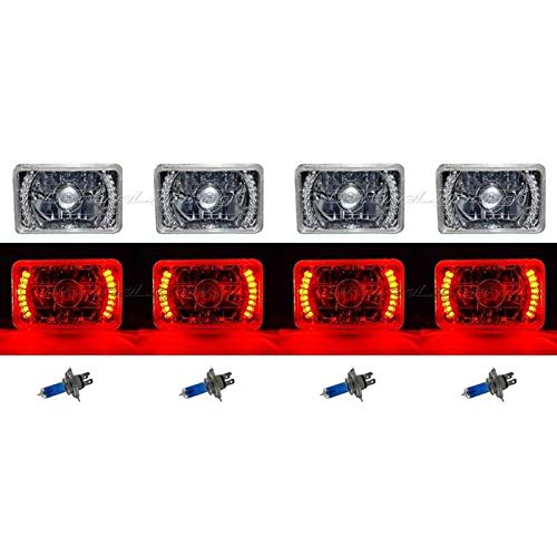 Octane Lighting 4X6 Red LED Halo Projector Headlights - Crystal Clear Halogen Replacement Bulbs Set for Trucks & Jeeps - Off-Road, Night Driving & Custom Car Lighting Upgrade