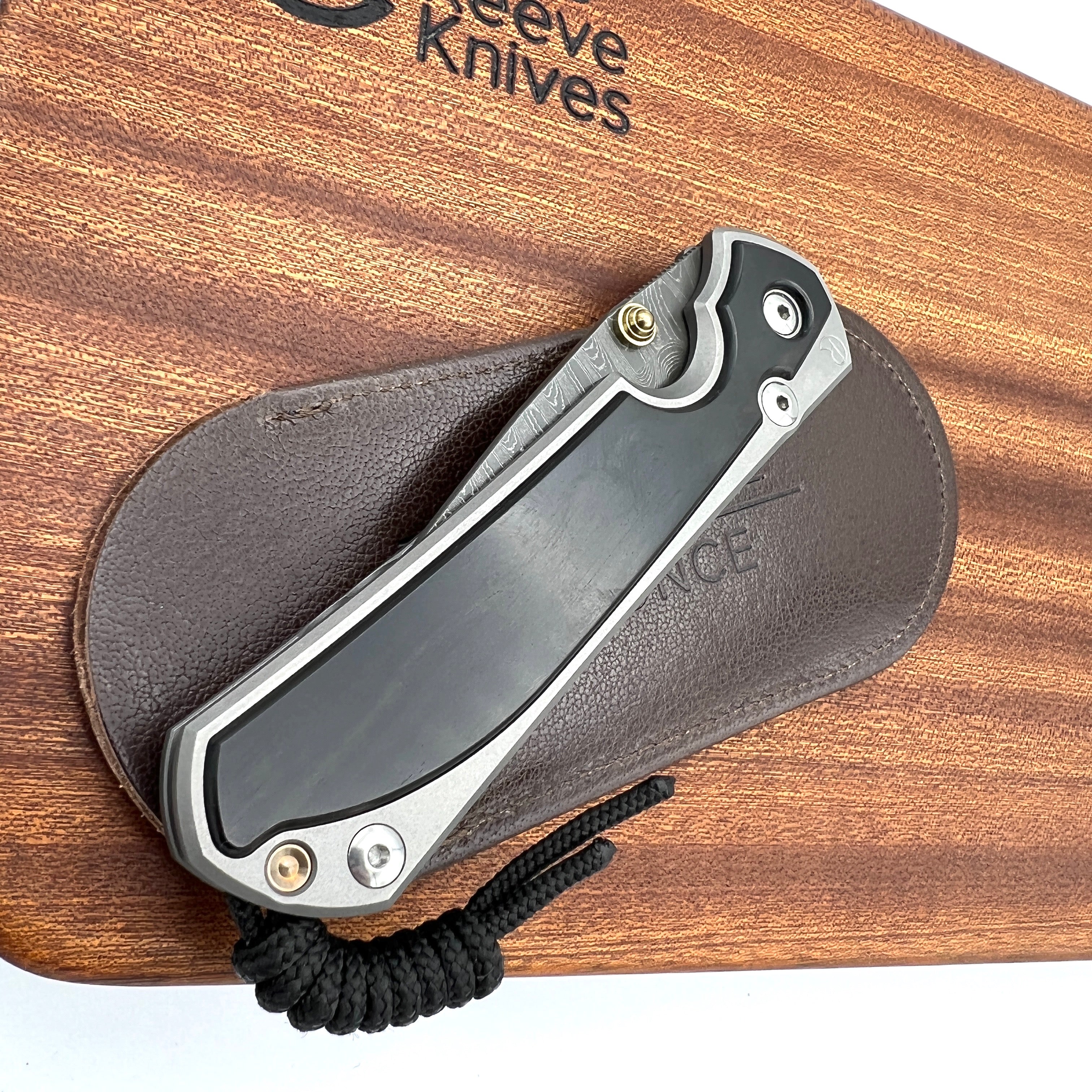 Chris Reeve Knives Large Sebenza 31 Folding Pocket Knife - Double Gold Lug Drop Point Ladder Damascus Blade with Macassar Ebony Inlay & Matte Finish - Perfect for EDC, Outdoor Adventures, and Collectors