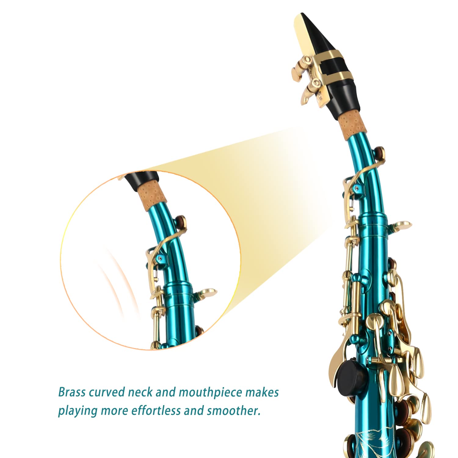 EASTROCK Bb Soprano Saxophone - Professional Straight Sax Instrument for Beginners & Intermediate Players with Carrying Case, Mouthpiece, Pads, Reed, Cleaning Kit, Neck Strap & White Gloves (Lake Blue) | Perfect for School Bands, Jazz Ensembles & Solo Practice