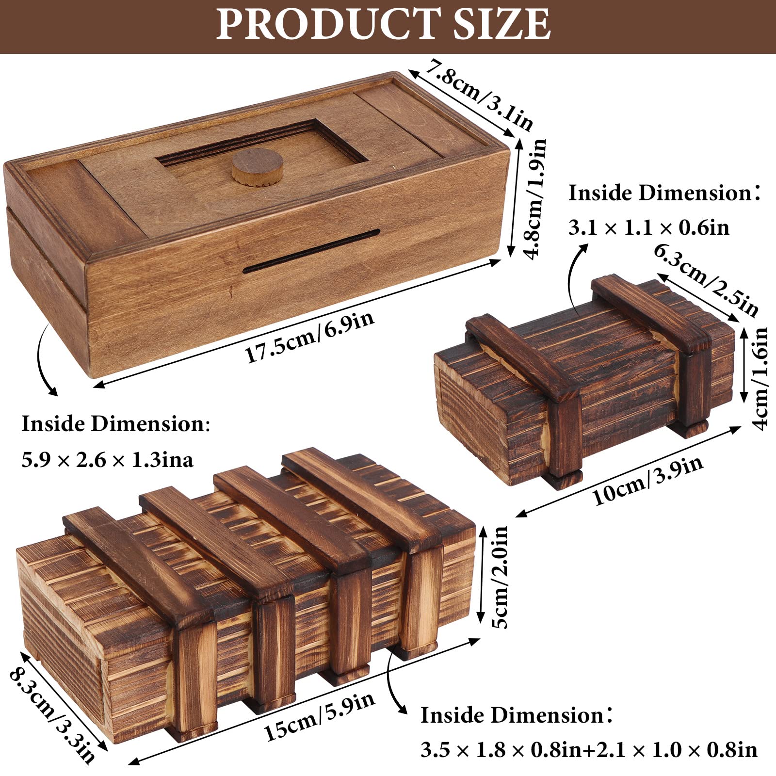 3 Pack Wooden Secret Puzzle Box with Hidden Compartment - 3D Brain Teaser Magic Drawers - Challenging Gift for Adults & Kids - Perfect for Escape Rooms, Team Building & Family Game Nights