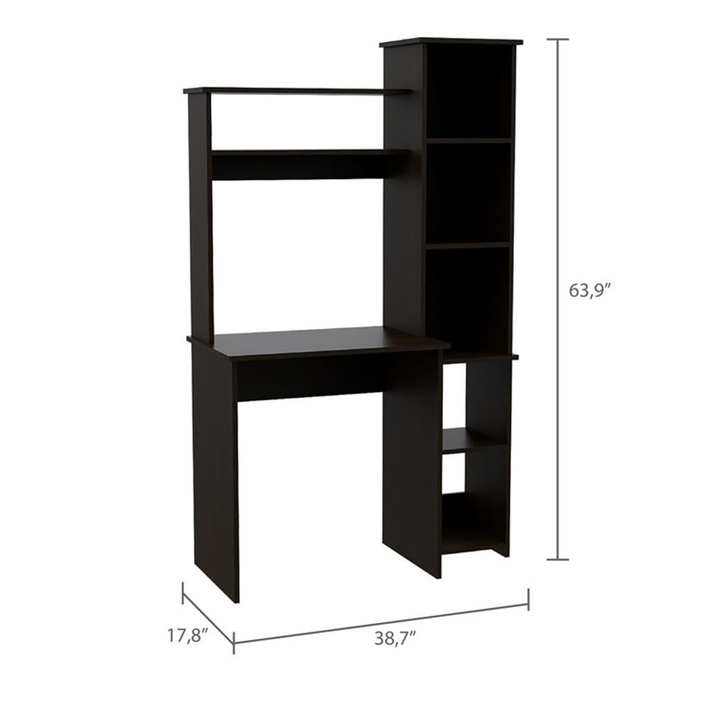BOWERY HILL Modern Engineered Wood Home Office Desk - Black Wengue Finish, Sturdy Writing Desk for Small Spaces, Perfect for Remote Work & Study