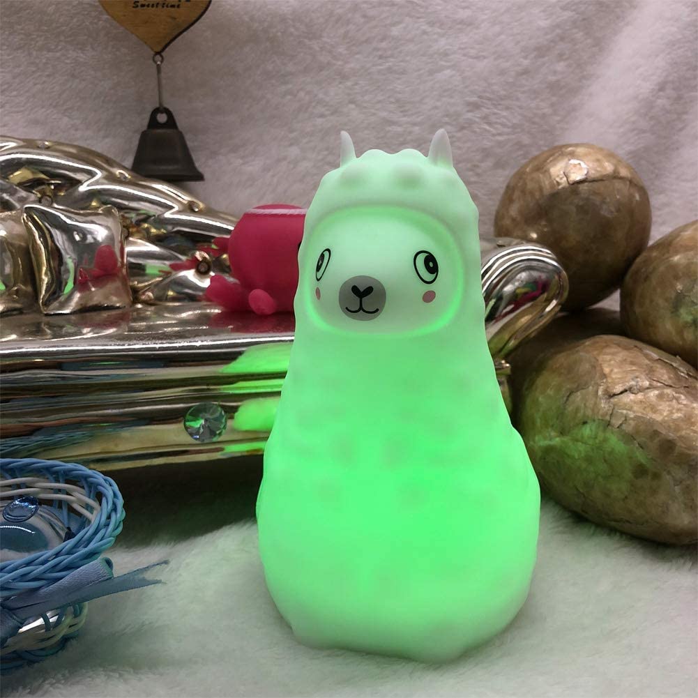 Rechargeable Alpaca Night Light for Kids - Soft Silicone LED Bedside Lamp with Adjustable Brightness & Colors, Touch & Remote Control - Perfect for Nursery, Bedroom, and Sleep Aid