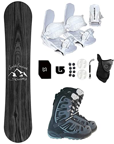 **Symbolic Knotty Snowboard Complete Set with Bindings, Boots, Leash, Stomp Pad & Face Gaiter - Perfect for Freestyle, Backcountry & All-Mountain Riding**