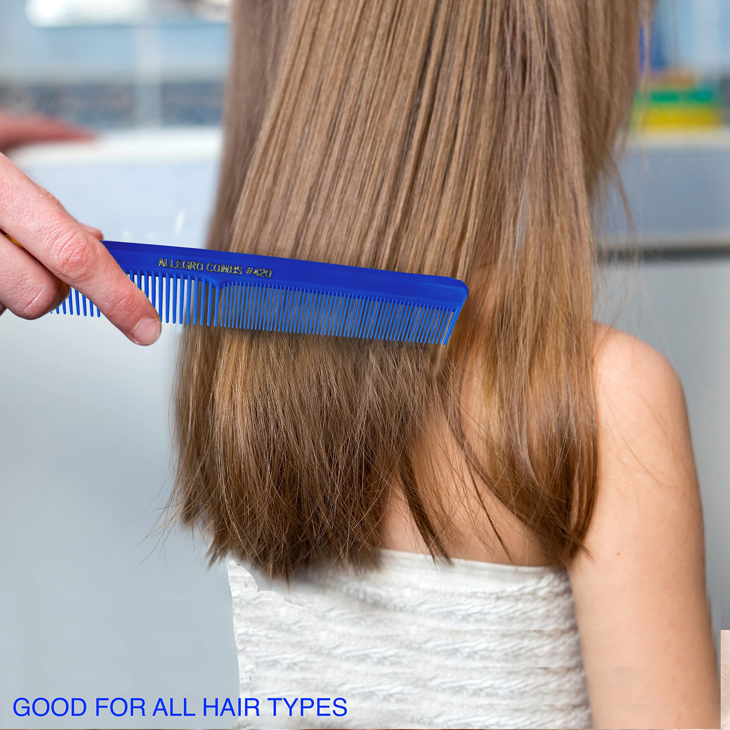 Professional 3-Piece Hair Cutting Comb Set for Barbers & Stylists - Allegro Combs for Beard, Mustache, Braiding & Parting (Royal Blue) - Perfect for Men, Women & Kids Hair Styling at Home or Salon