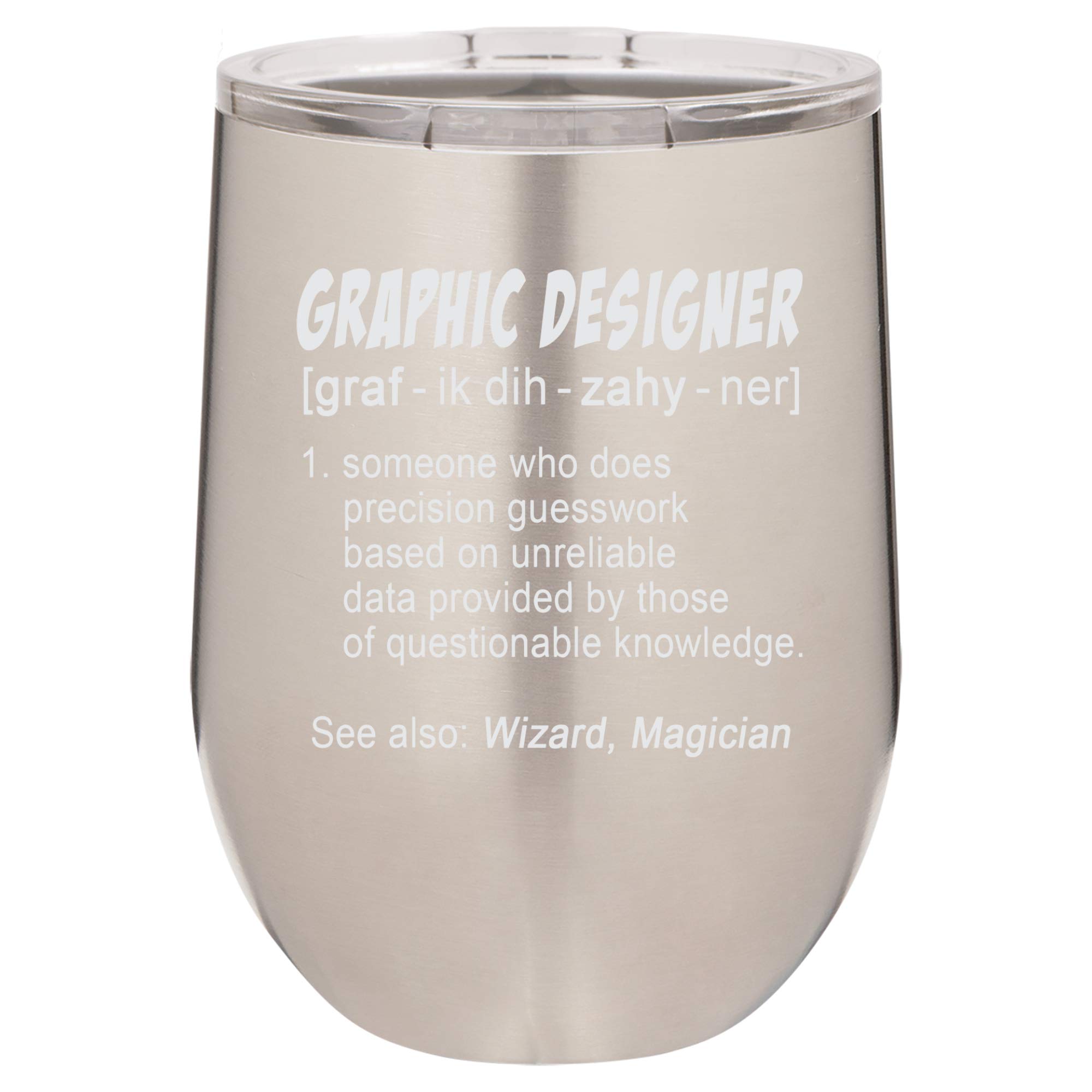 12 Oz Stainless Steel Wine Tumbler with Graphic Designer Definition Engraving - Insulated Double Wall Design for Hot & Cold Drinks - Perfect for Office Gifts, Birthday Presents & Coffee Lovers