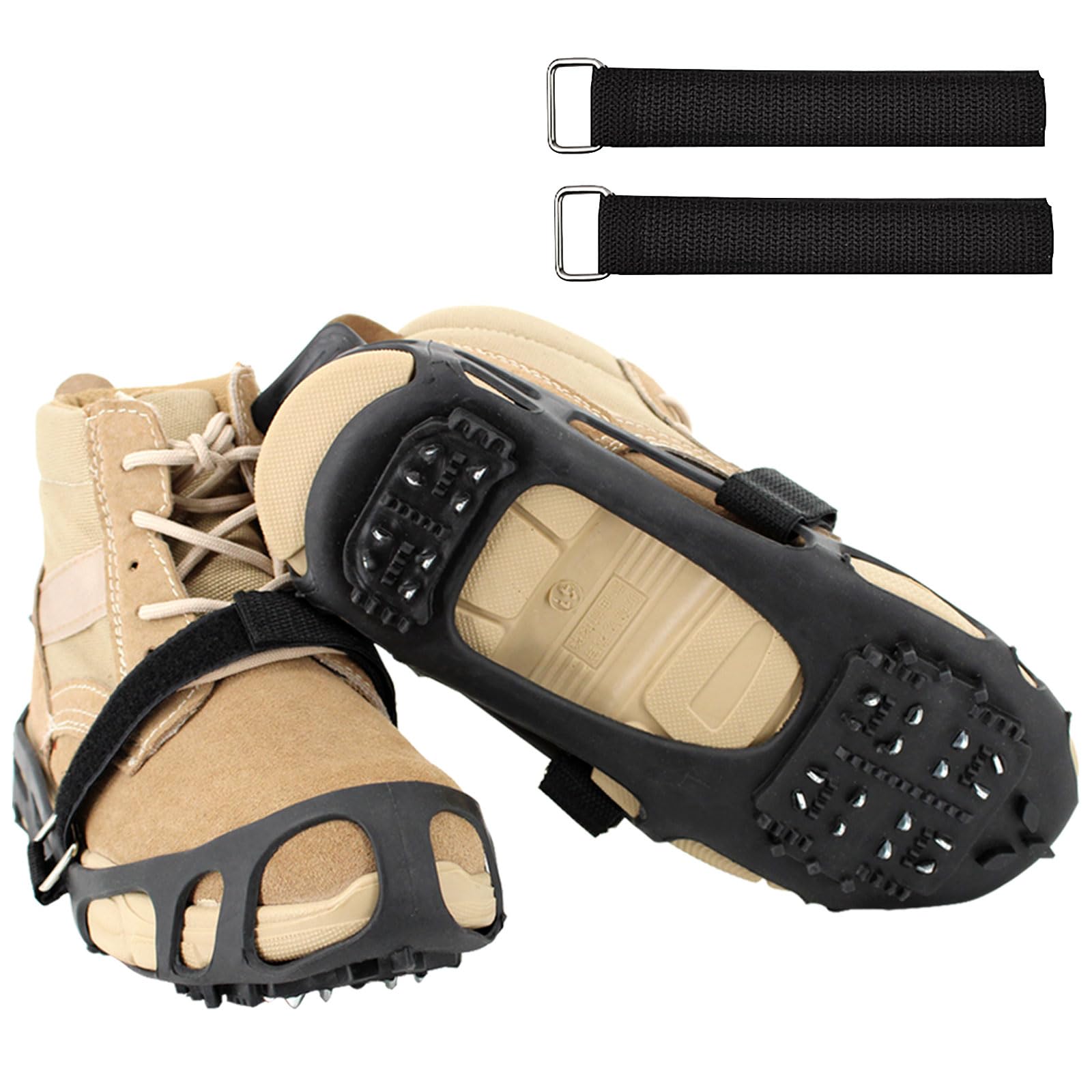 Non-Slip Ice Cleats for Shoes & Boots - Traction Crampons for Men, Women & Kids - Winter Hiking, Climbing, Walking & Fishing - Rubber Stainless Steel Spikes for Snow & Ice - Perfect for Outdoor Adventures & Slippery Conditions