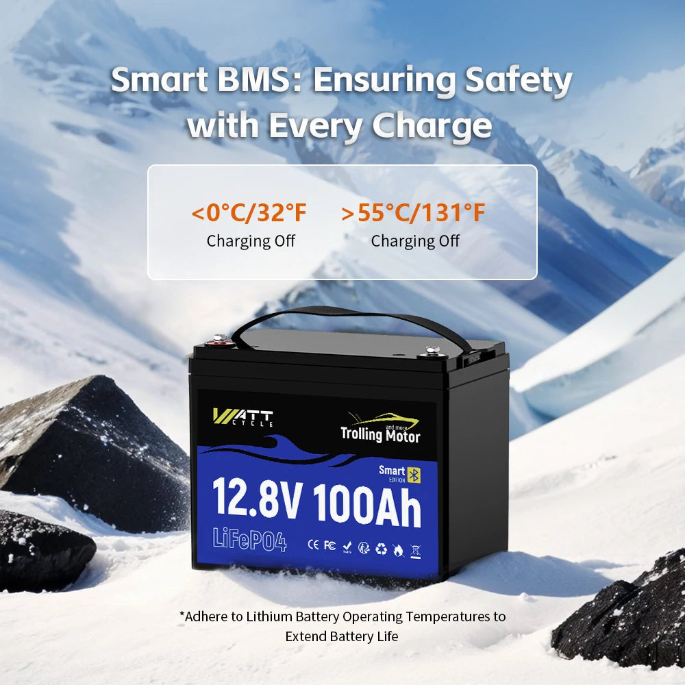 24V 100Ah LiFePO4 Deep Cycle Battery for Trolling Motors - Rechargeable Lithium Iron Phosphate Marine Battery with Built-in BMS - Perfect for Kayak Fishing, Boat Trolling, and RV Power Supply