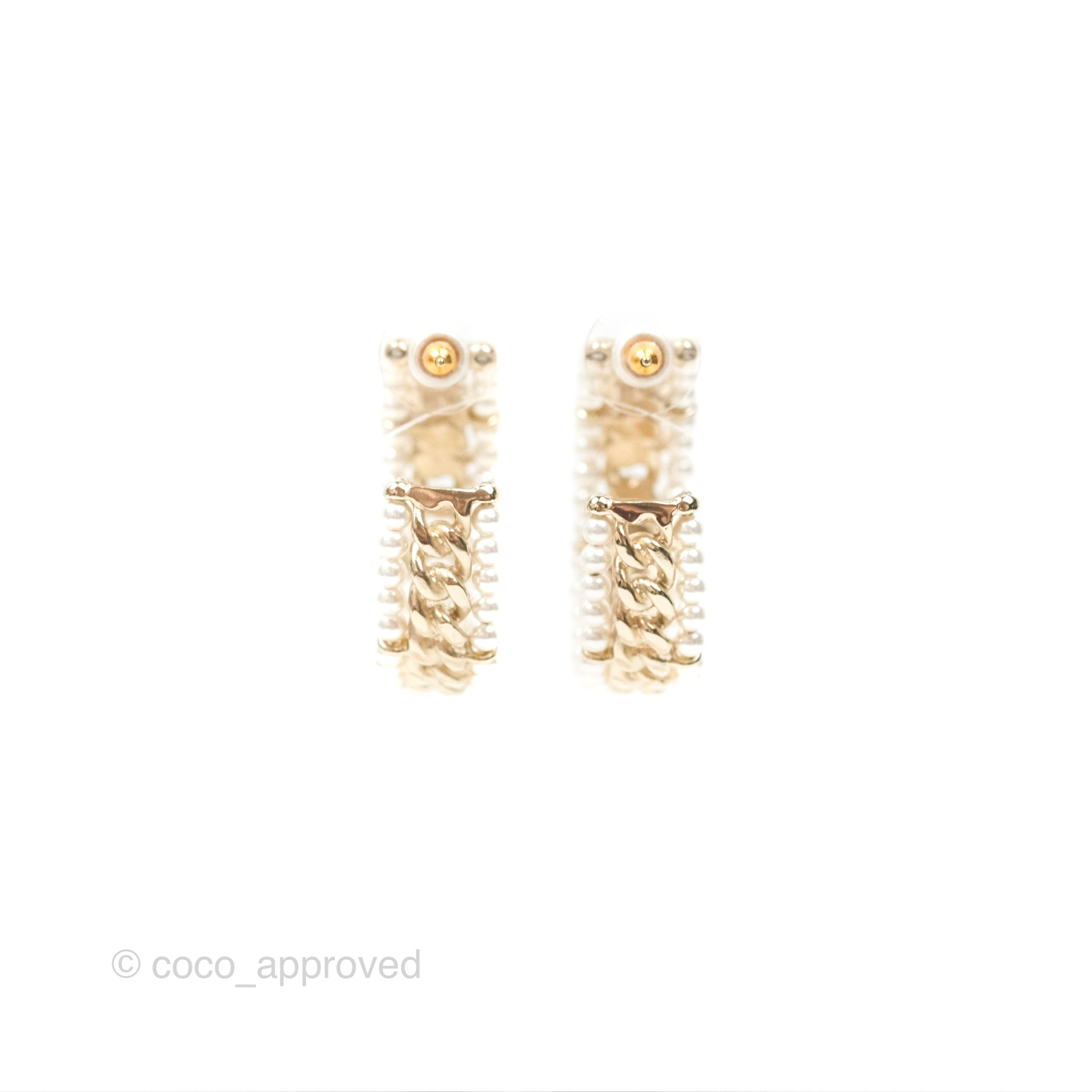Chanel CC Pearl Hoop Earrings in Gold Tone - Luxury Fashion Jewelry for Women | Perfect for Parties, Weddings & Special Occasions