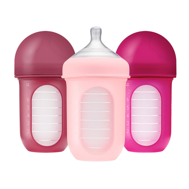 Boon Nursh 8oz Silicone Baby Bottle - 3 Pack, Pink & Multi-Color | Leak-Proof, BPA-Free for Breastmilk & Formula Feeding | Perfect for Travel, Daycare & On-the-Go Parents