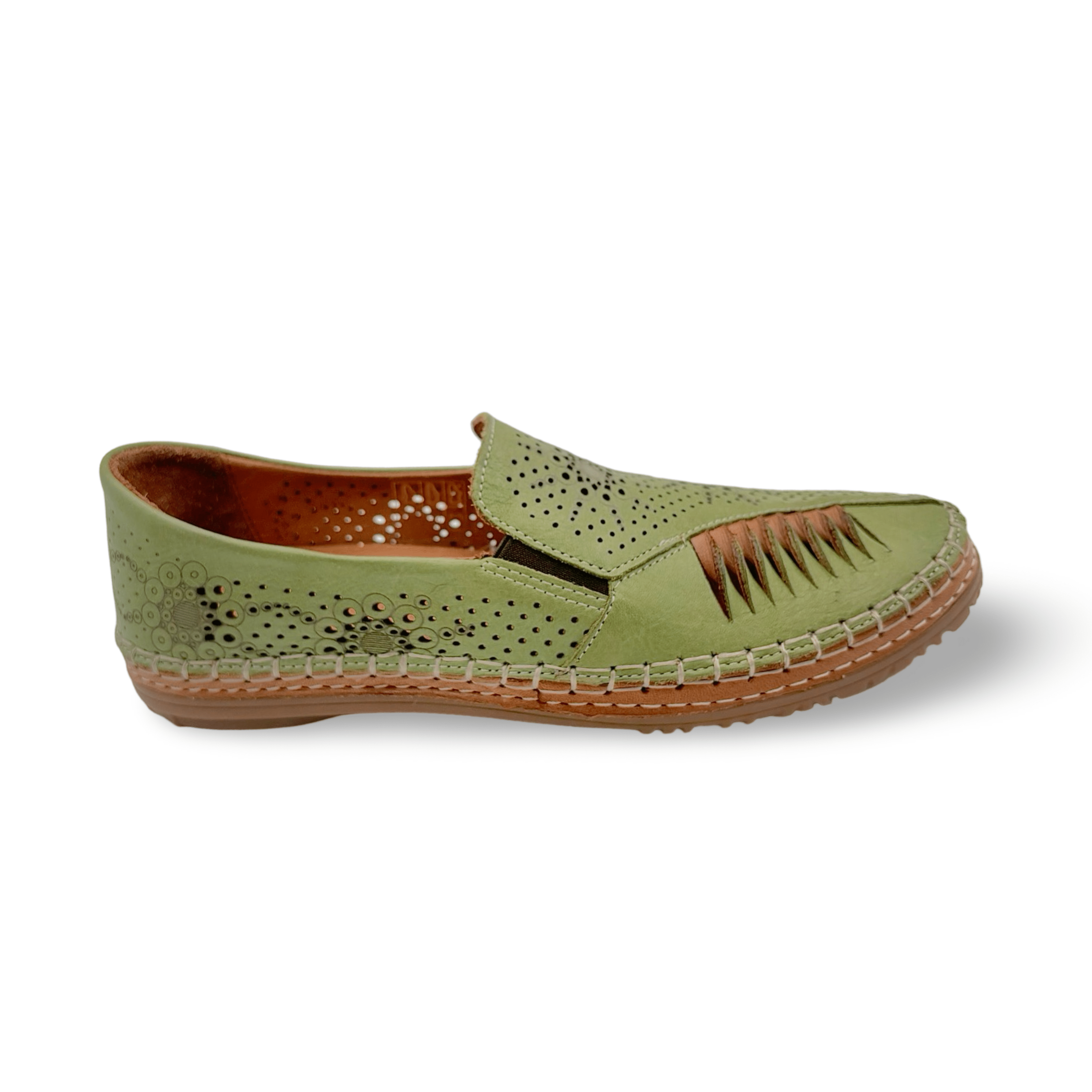 Atzi Women's Green Leather Flat Shoes - Comfortable Vegan Leather Loafers for Casual Wear & Office Outfits