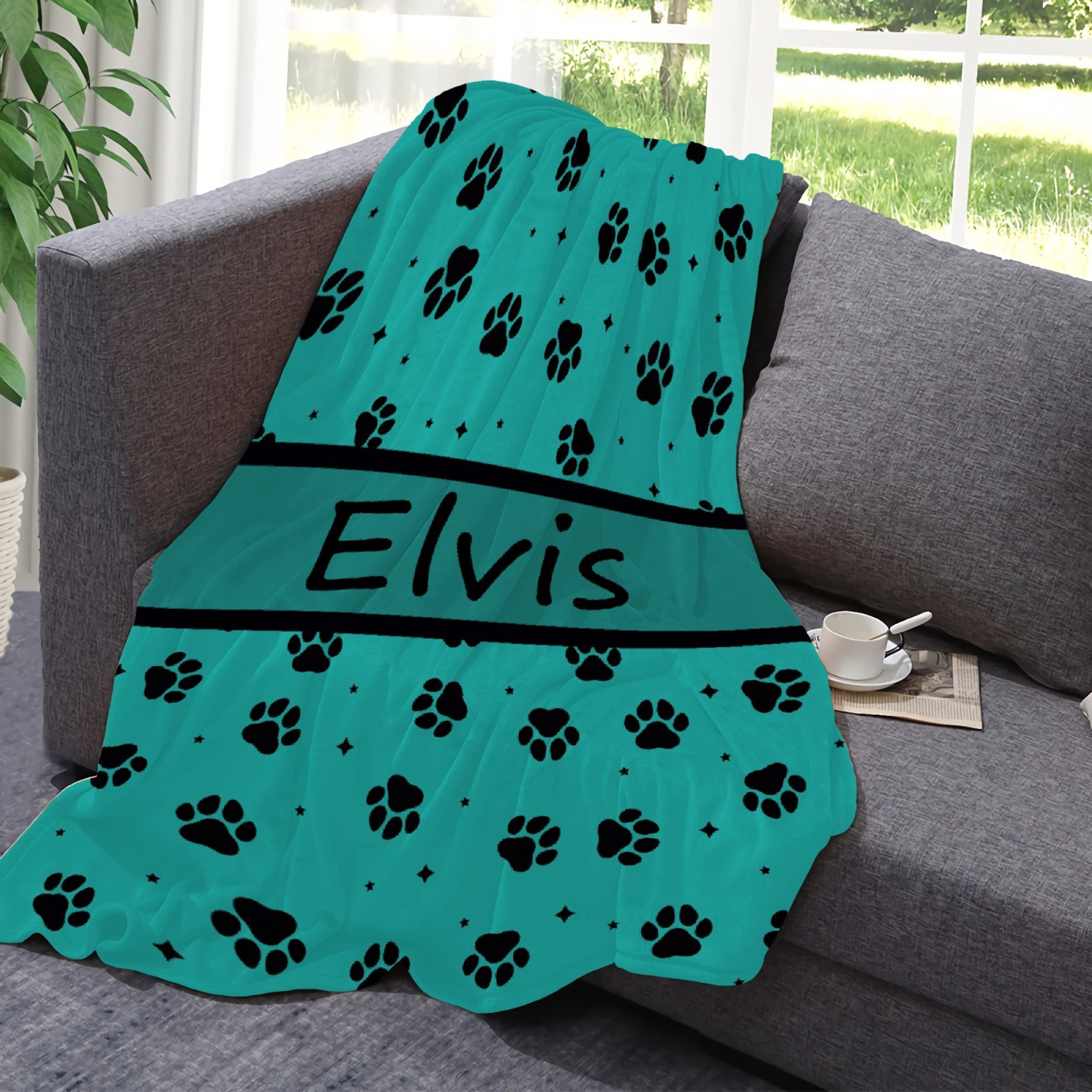 Personalized Photo Throw Blanket with Custom Dog Paws & Name - 60