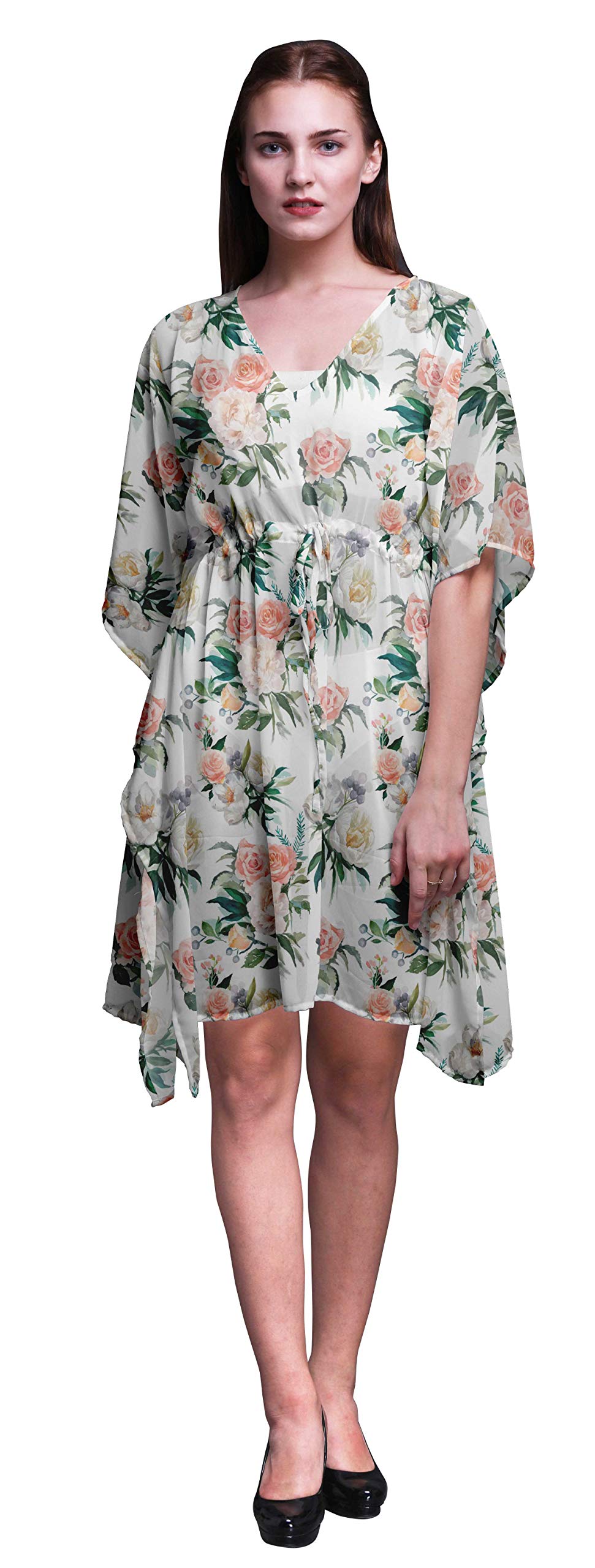 Bimba Women's Short Caftan Midi Dress - Beach Cover Up Swimwear, Summer Boho Kaftan Dress for Pool, Vacation & Resort Wear