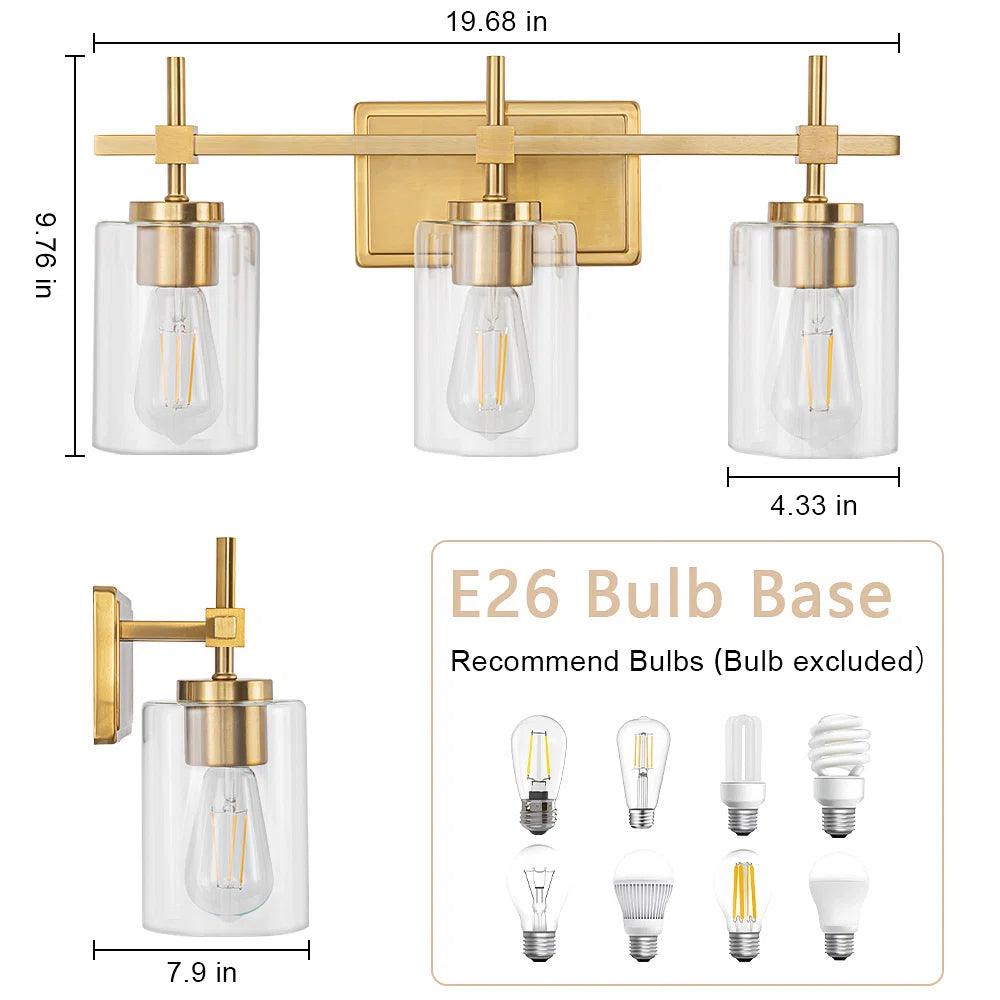 Jasper Modern Clear Glass 3-Light Bathroom Vanity Light Fixture - Perfect for Bathroom, Powder Room & Dressing Room Lighting