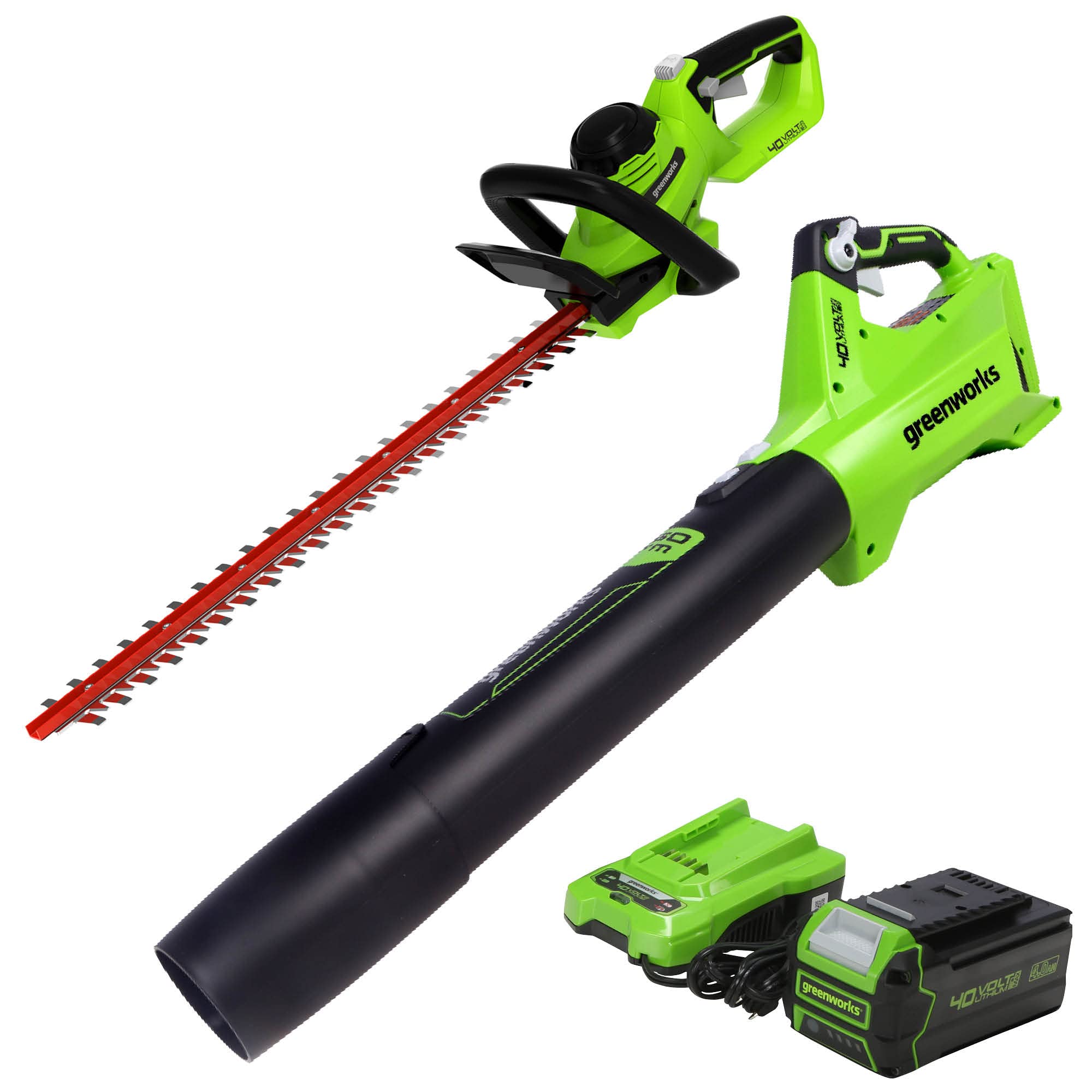 Greenworks 40V Cordless Leaf Blower with 4Ah Battery & Charger - 120 MPH / 450 CFM Power, Includes USB Hub & Free 40V Hedge Trimmer - Perfect for Yard Cleanup, Lawn Maintenance & Fall Leaf Removal