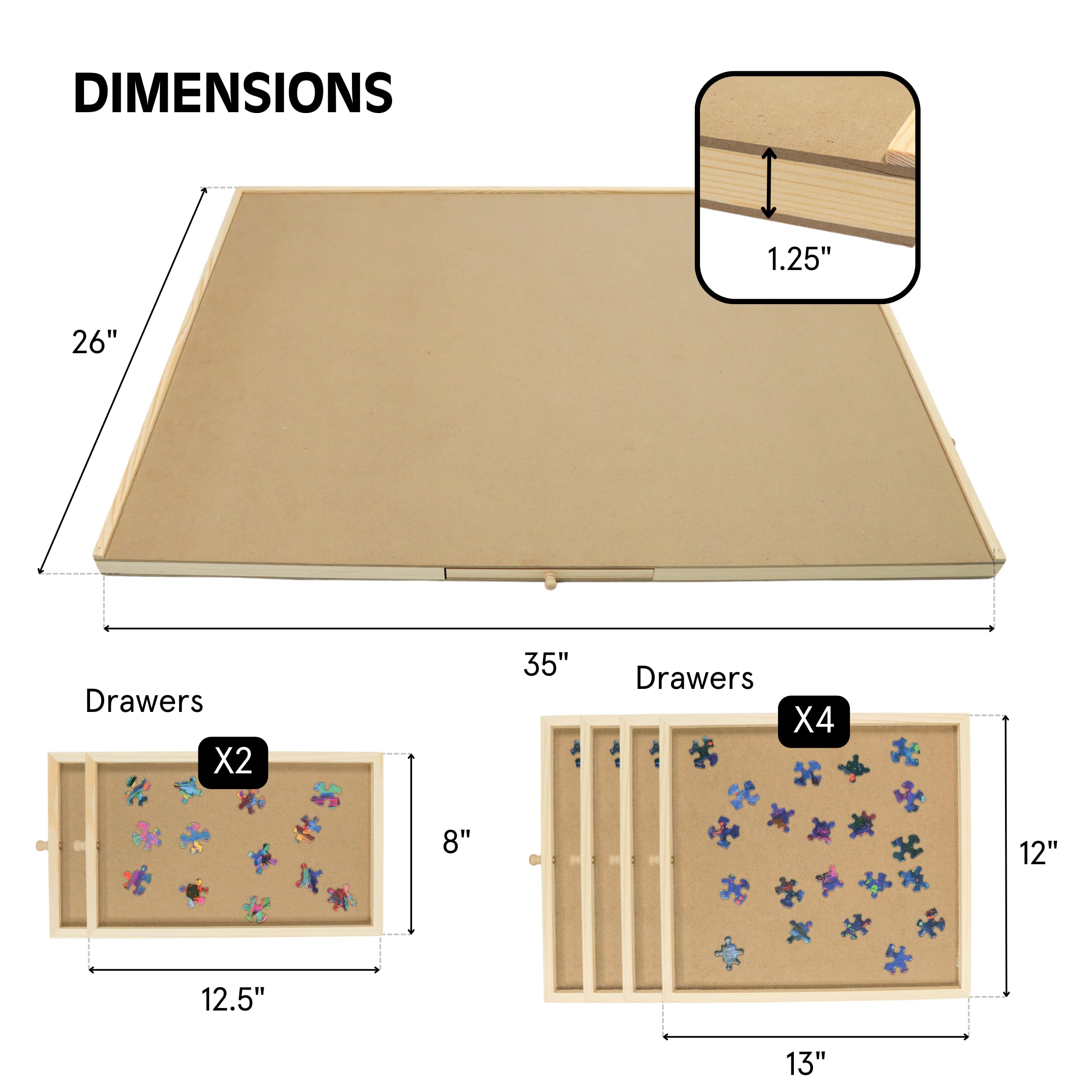 360° Rotating Puzzle Board with Storage Drawers & Protective Cover - 35” x 26” Large Puzzle Table for 1500 Pieces - Adjustable Height for Adults & Kids - Perfect for Family Game Nights, Home Decor & Puzzle Enthusiasts
