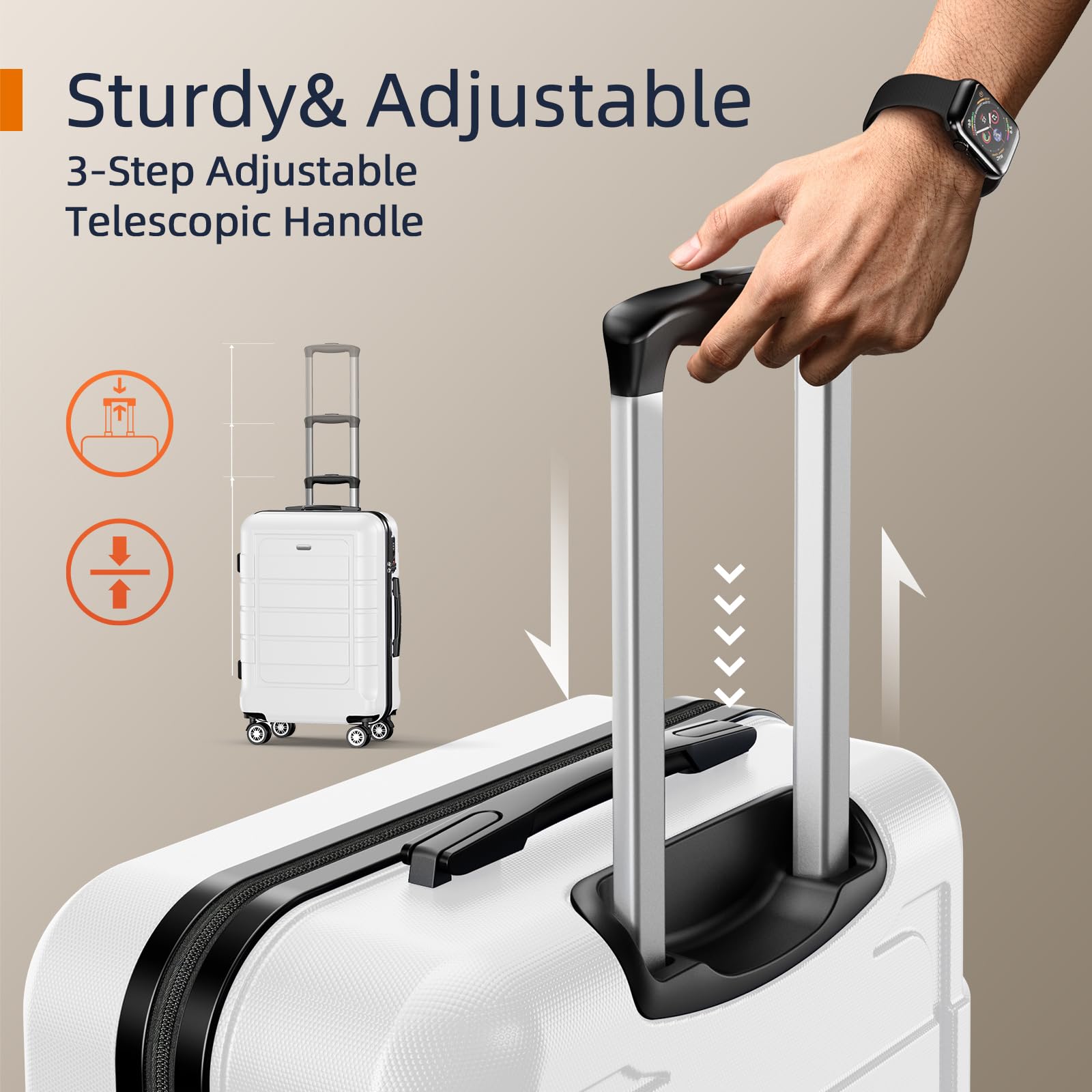 SHOWKOO Expandable Luggage Set - 3-Piece Durable PC+ABS Suitcases with Double Spinner Wheels & TSA Lock (White) - Perfect for International Travel, Business Trips & Family Vacations