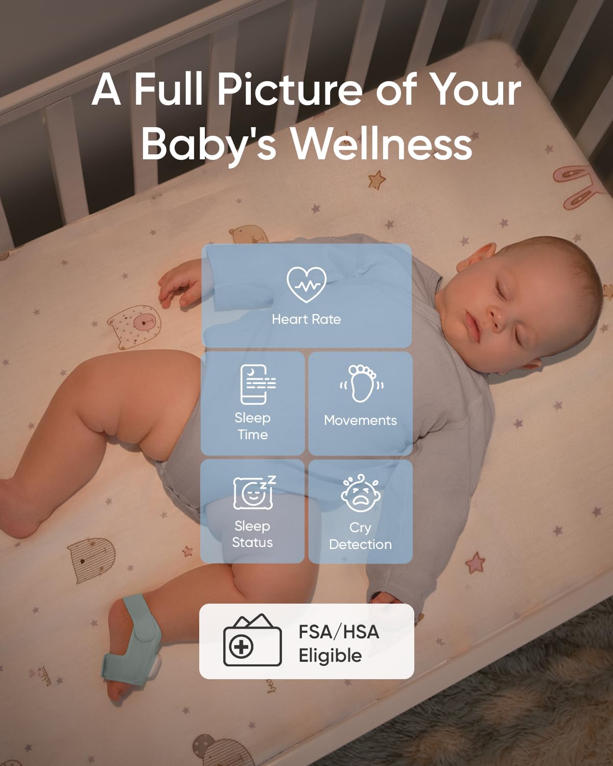 eufy Baby Smart Sock & 2K Camera Monitor with 2.4GHz Wi-Fi - Track Infant Sleep Patterns, Heart Rate, Naps | AI Cry Detection, Pan-Tilt Function | No Monthly Fees | Perfect for Nursery, Daycare & Travel