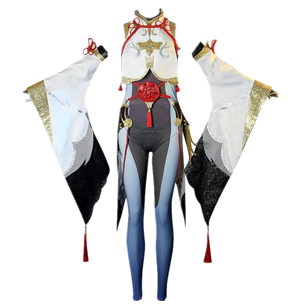 Genshin Impact Shenhe Cosplay Costume - Sacred Crane Combat Gear Outfit for Women, Halloween Role Play, Anime Convention, Cosplay Party & Themed Events