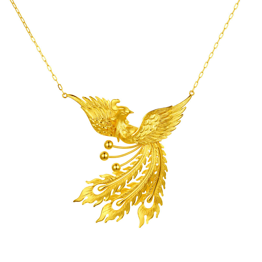 24K Gold Phoenix Necklace - Elegant Handcrafted Jewelry for Women, Perfect Gift for Birthday/Anniversary/Wedding | Feng Wu Jiu Tian Phoenix Dance Pendant