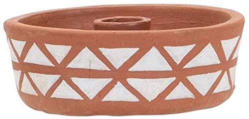 Foreside Terracotta Taper Candle Holders Set of 3 - Tan & White Ceramic Candle Sticks for Dining Table, Wedding Centerpiece, Home Decor